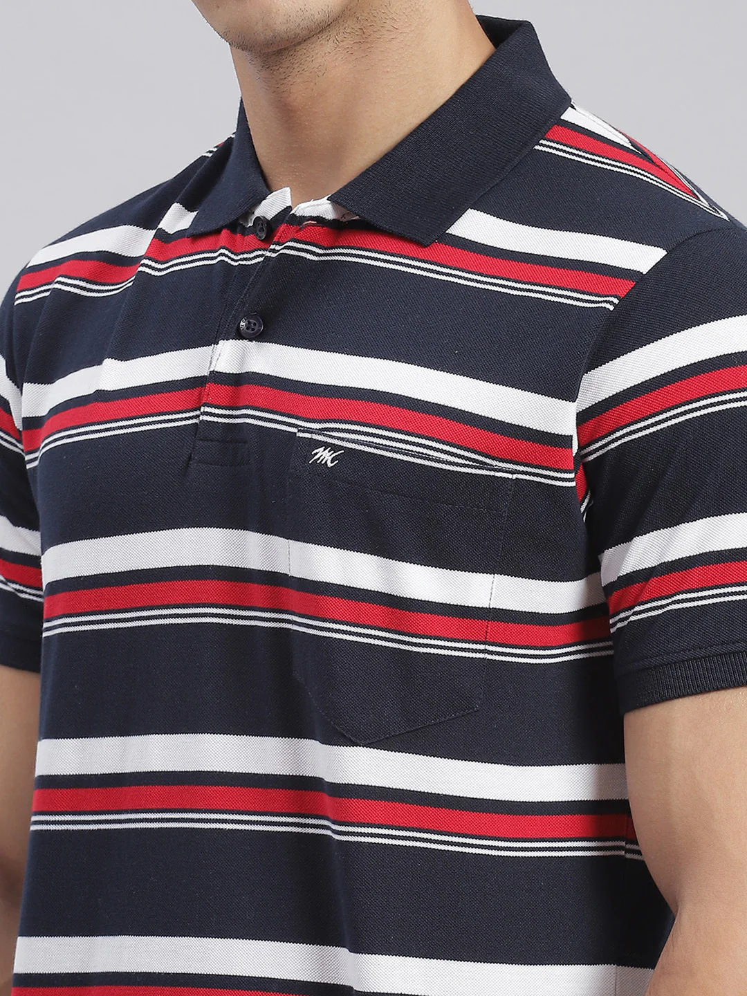Men Blue Stripe Collar Half Sleeve T-Shirts - Image 6