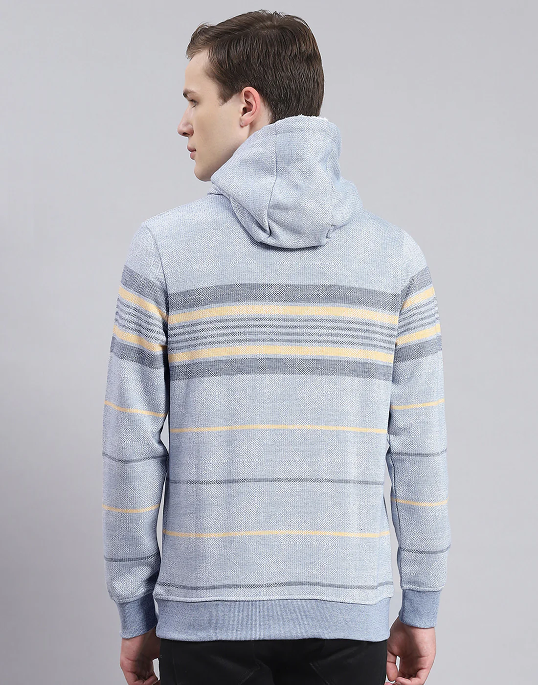 Men Blue Stripe Hooded Full Sleeve Sweatshirt - Image 5