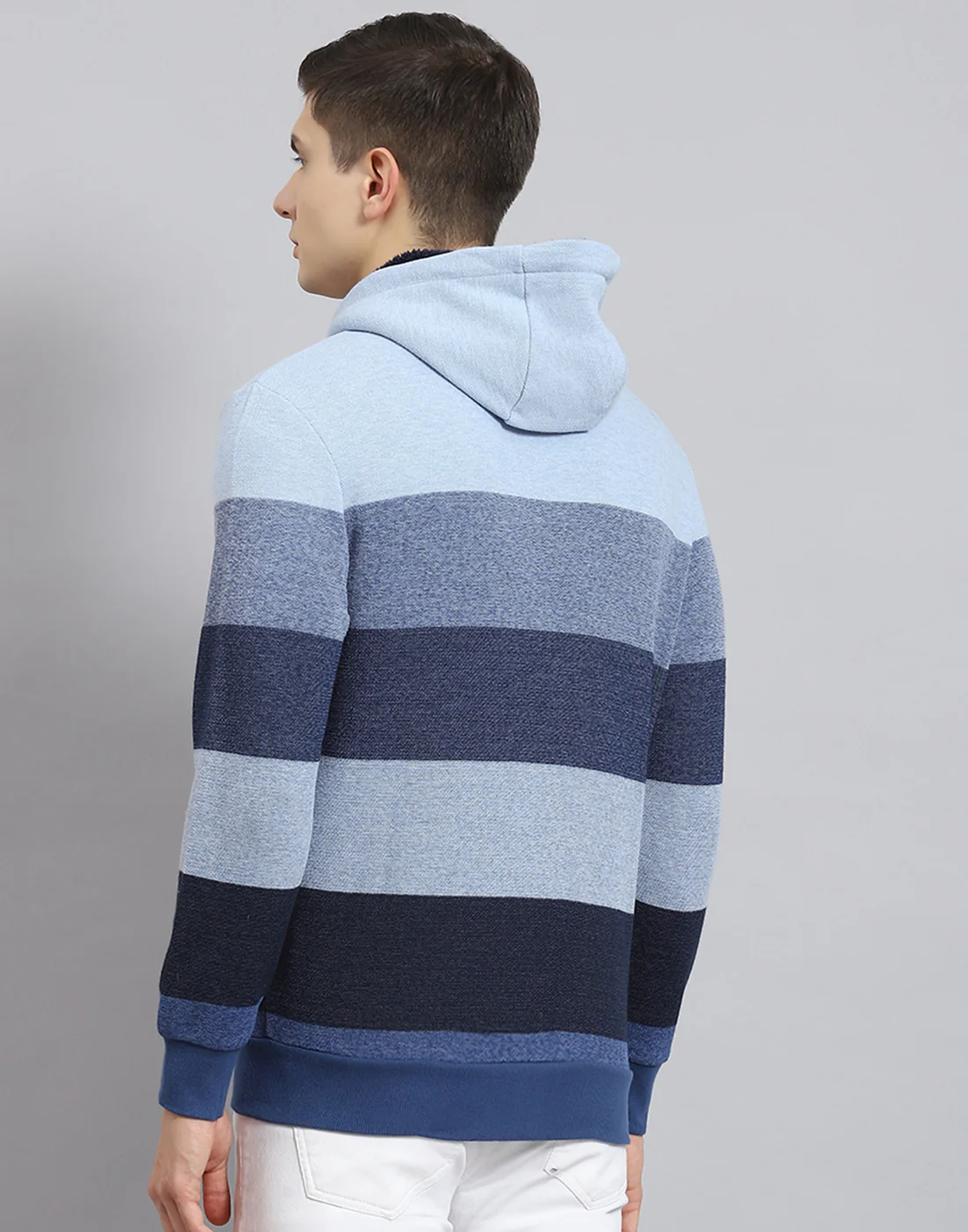 Men Blue Stripe Hooded Full Sleeve Sweatshirt - Image 7