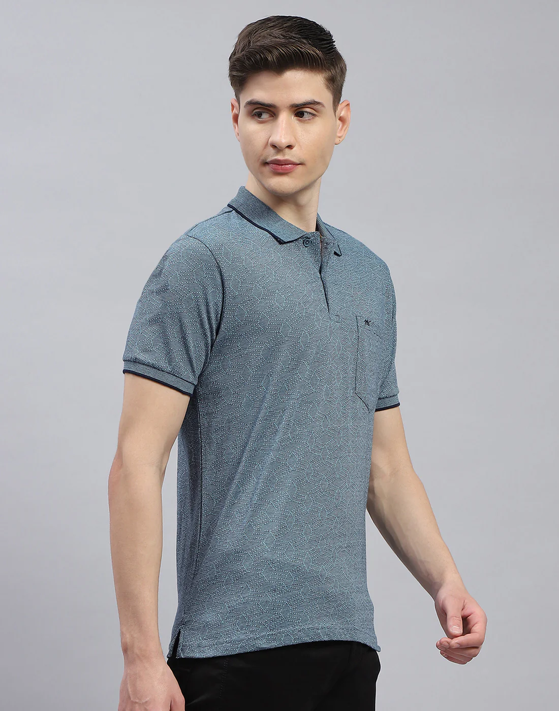 Men Blue Stripe Polo Collar Half Sleeve T-Shirt - Image 5