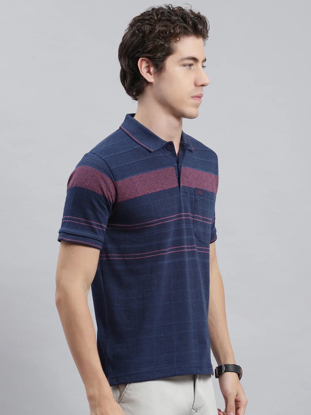 Men Blue Stripe T-Shirt - Image 3