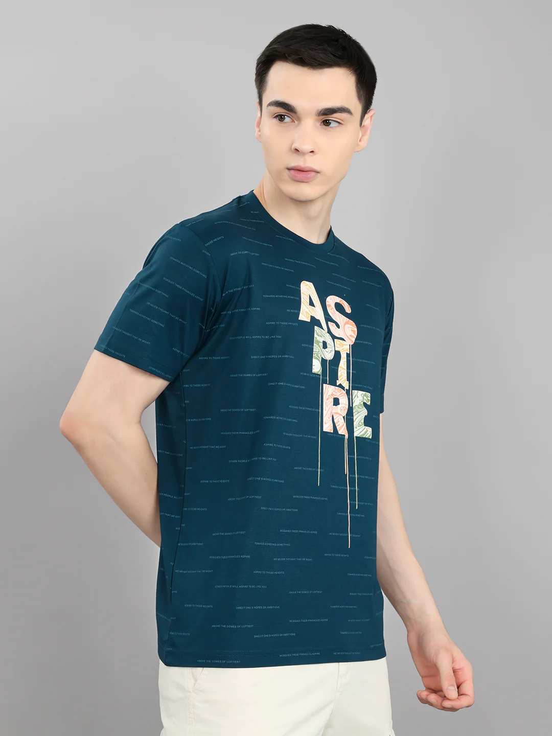 Men Blue Typography Print Round Neck Half Sleeve T-Shirt - Image 3