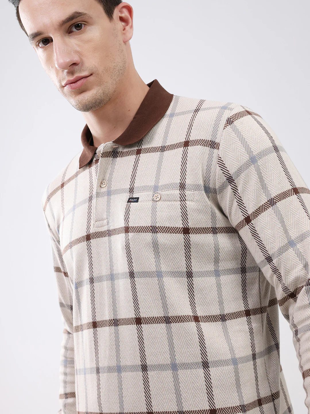Men Brown Abstract Collar Full Sleeve Winter T-Shirt - Image 6