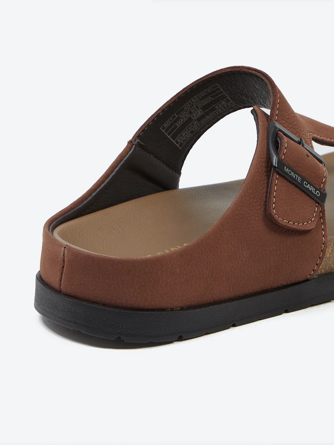 Men Brown Buckle Design Leather Slipper - Image 10