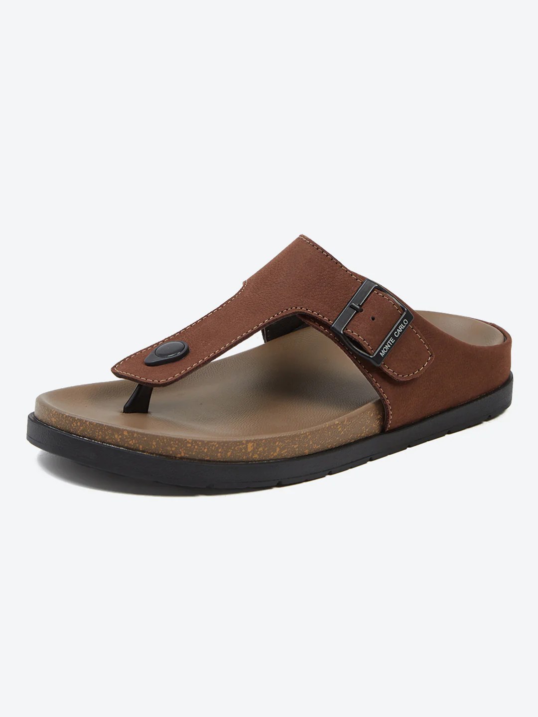 Men Brown Buckle Design Leather Slipper - Image 4
