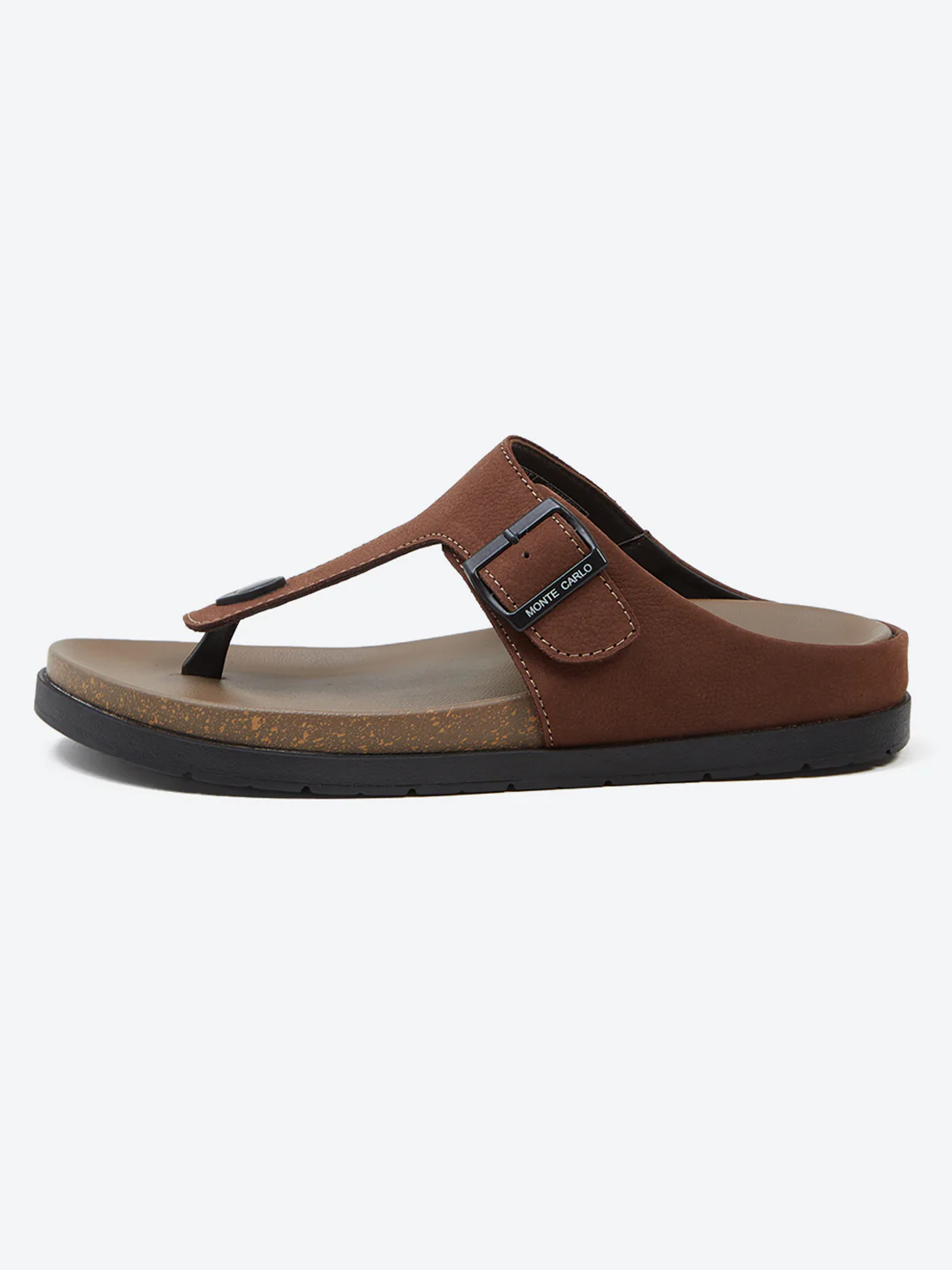 Men Brown Buckle Design Leather Slipper - Image 5