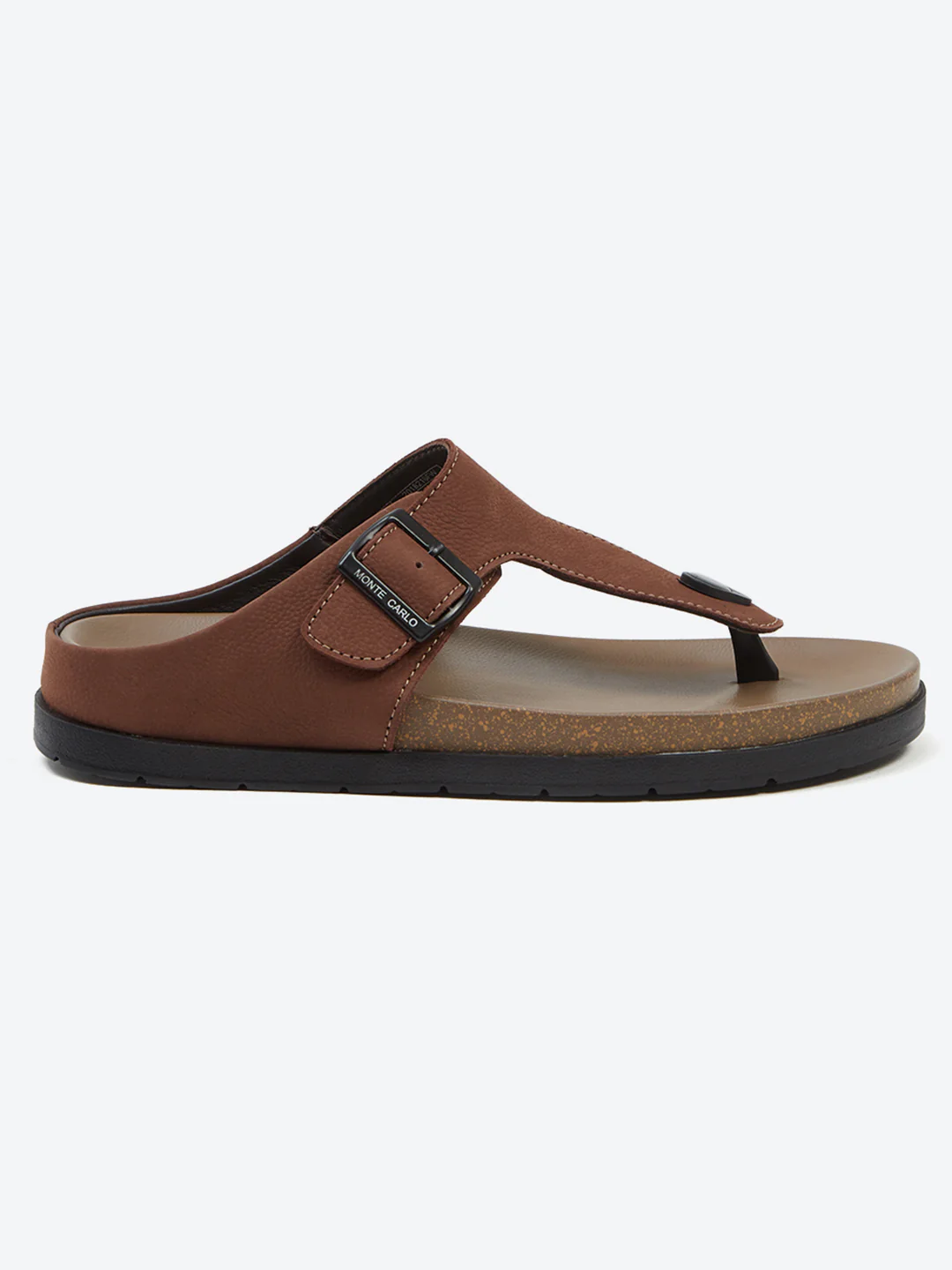 Men Brown Buckle Design Leather Slipper - Image 6