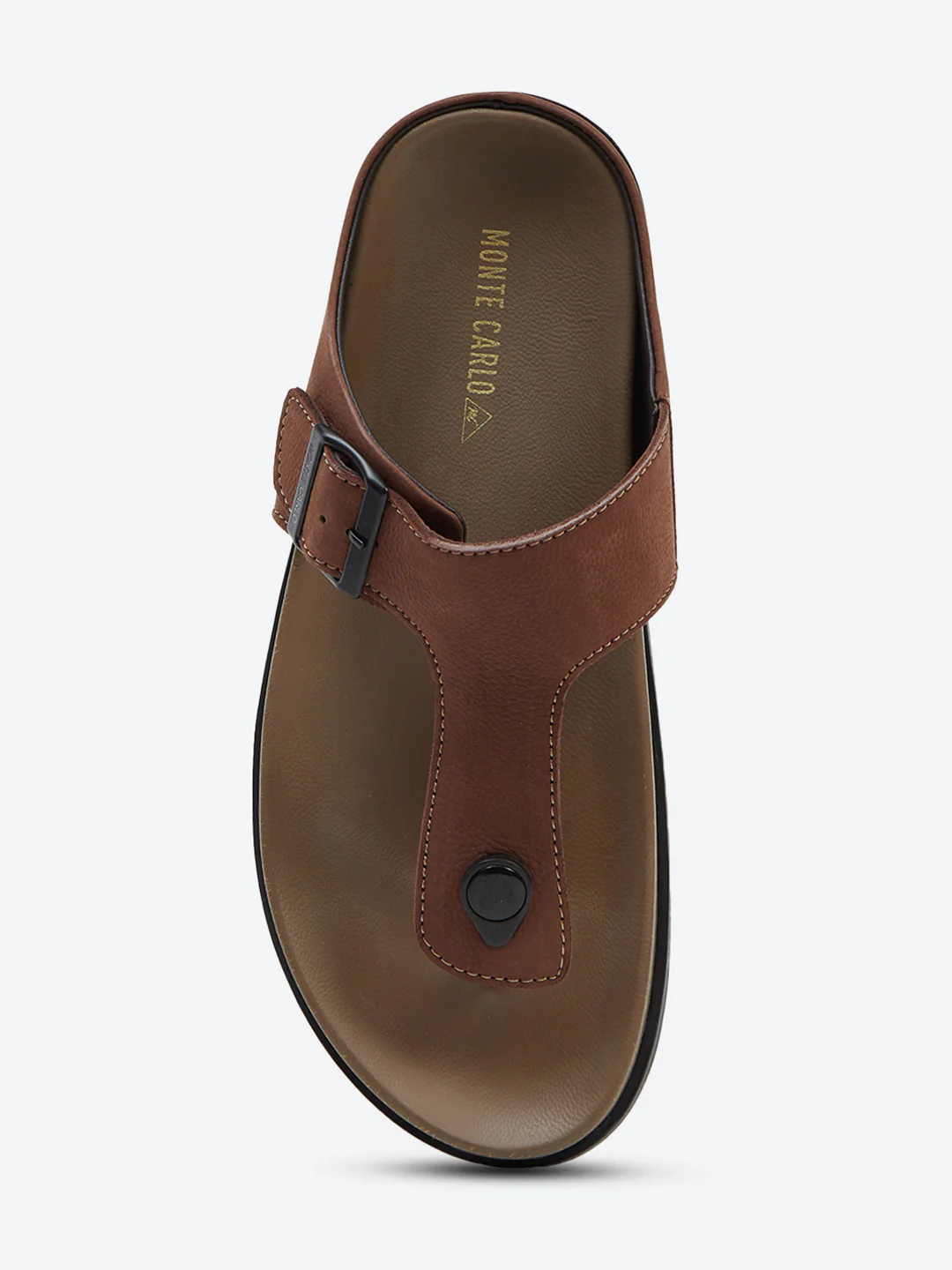 Men Brown Buckle Design Leather Slipper - Image 7