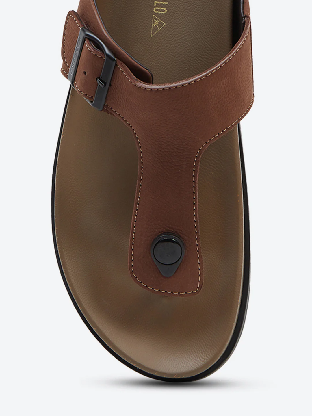 Men Brown Buckle Design Leather Slipper - Image 8