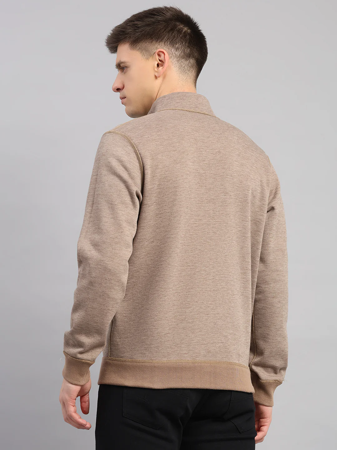 Men Brown Check Collar Full Sleeve Reversible Sweatshirt - Image 9