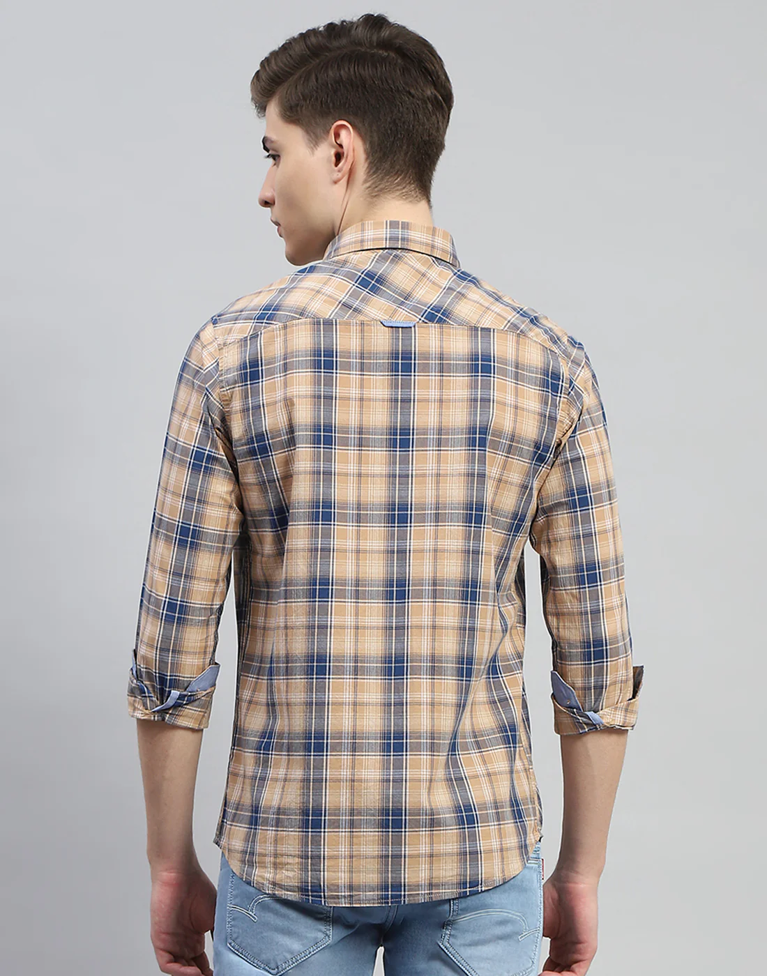 Men Brown Check Collar Full Sleeve Shirt - Image 6