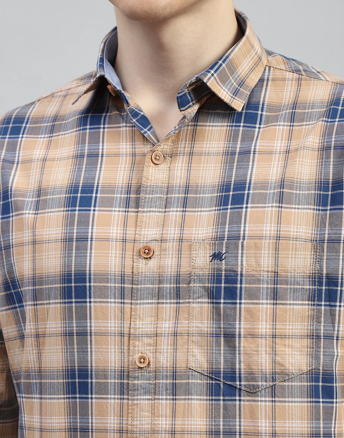 Men Brown Check Collar Full Sleeve Shirt - Image 7