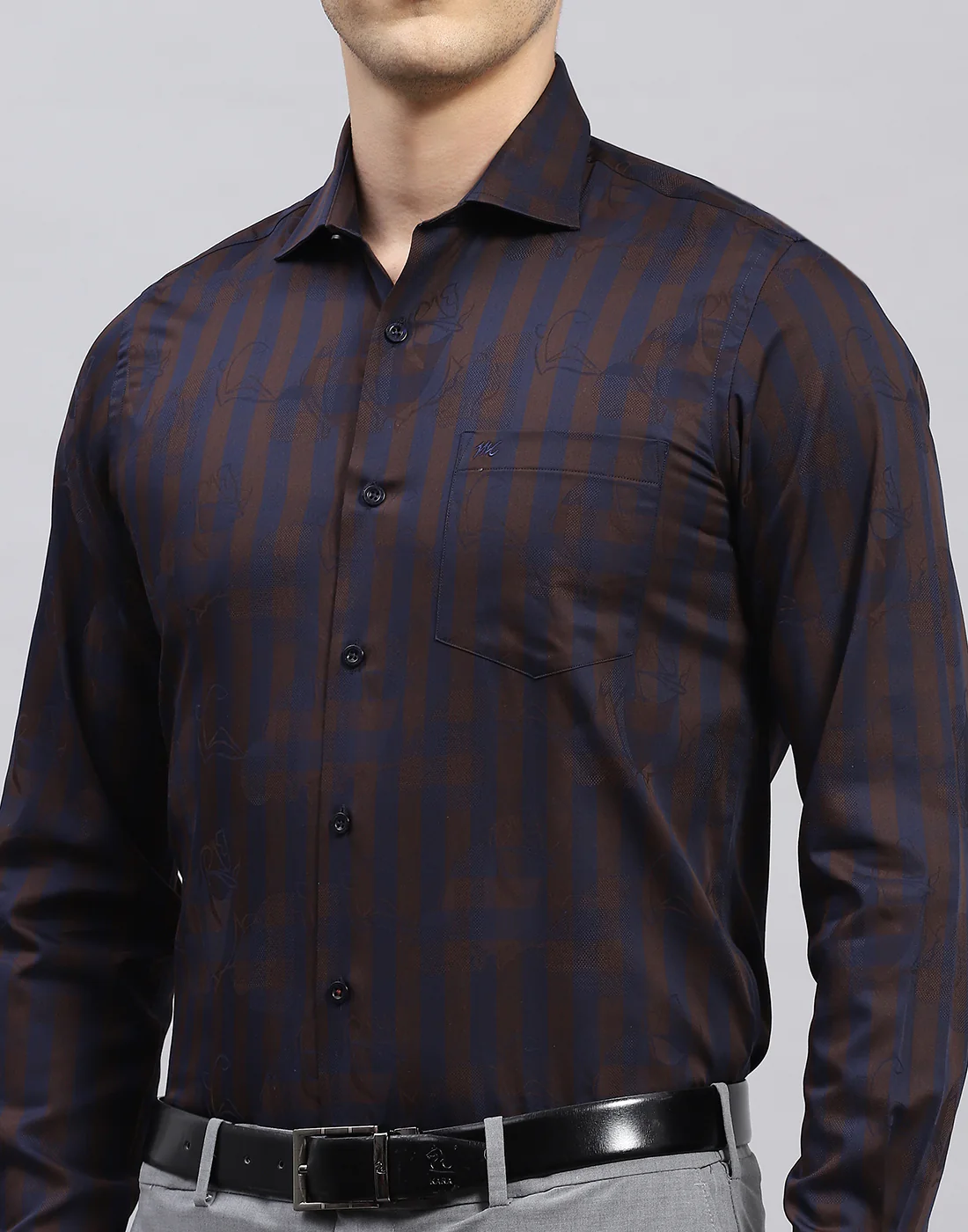 Men Brown Check Collar Full Sleeve Shirt - Image 6
