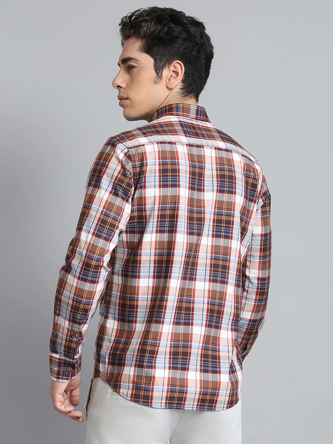 Men Brown Check Collar Full Sleeve Shirt - Image 5