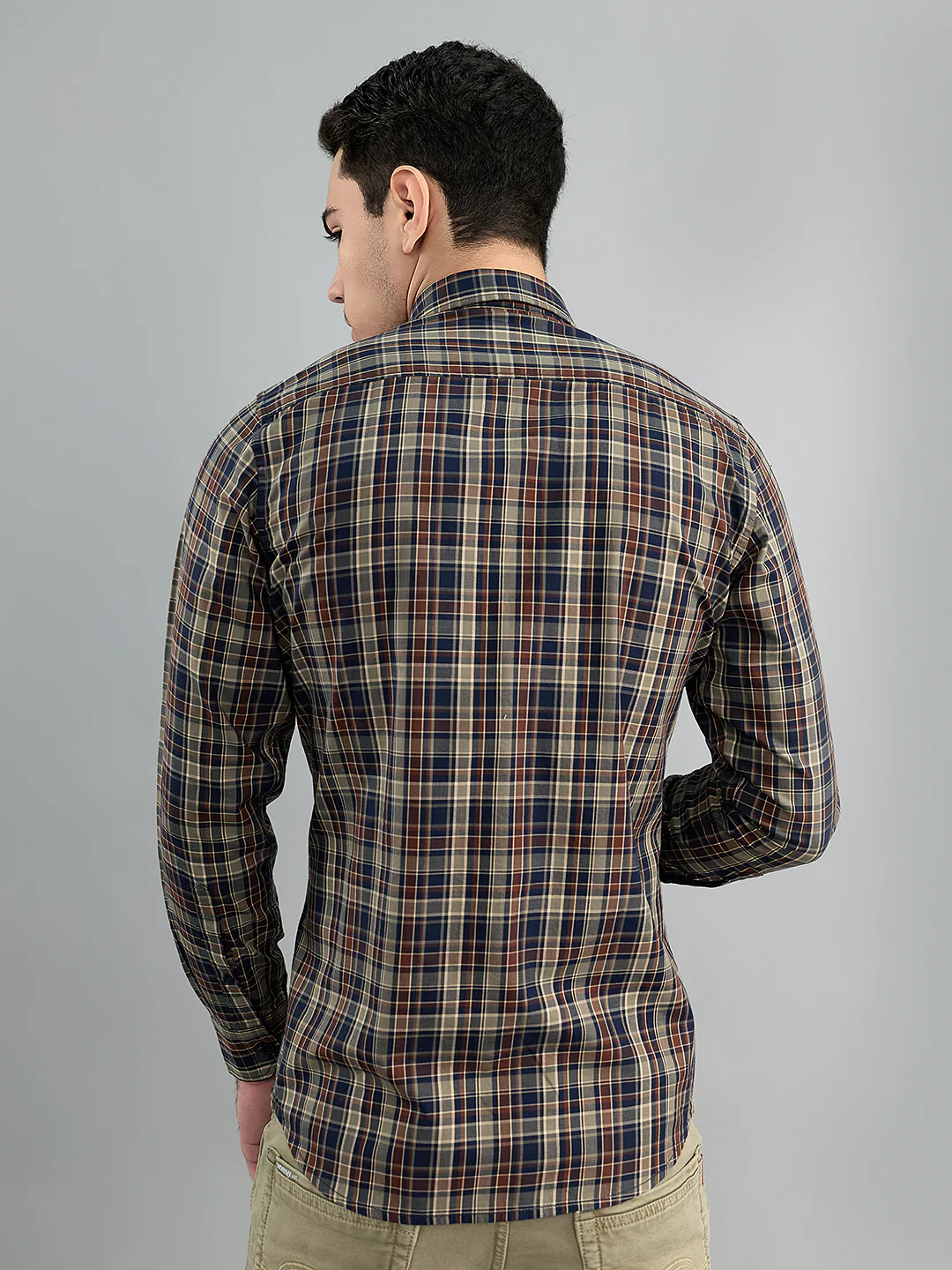 Men Brown Check Collar Full Sleeve Shirt - Image 4
