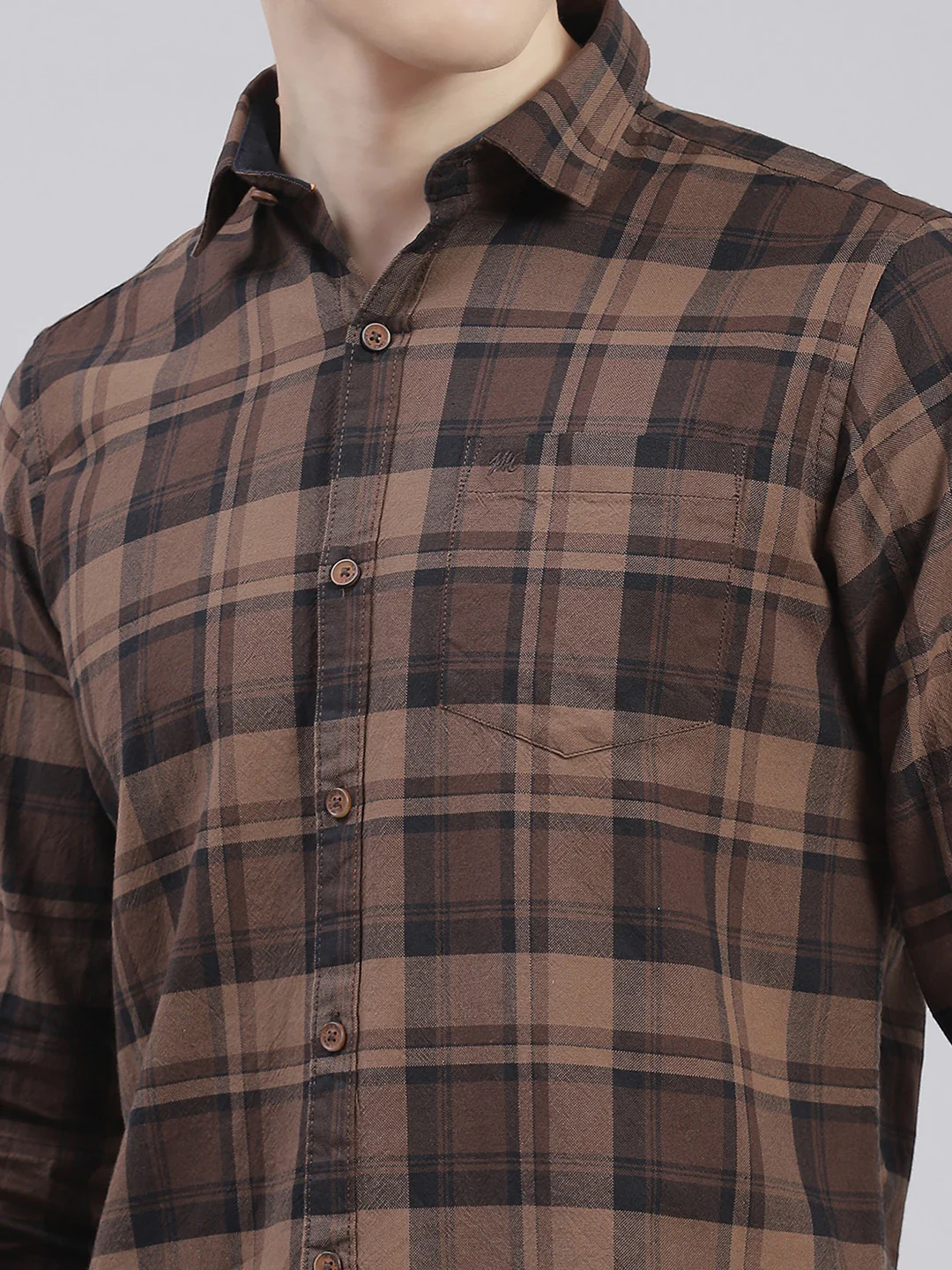 Men Brown Check Collar Full Sleeve Shirts - Image 6