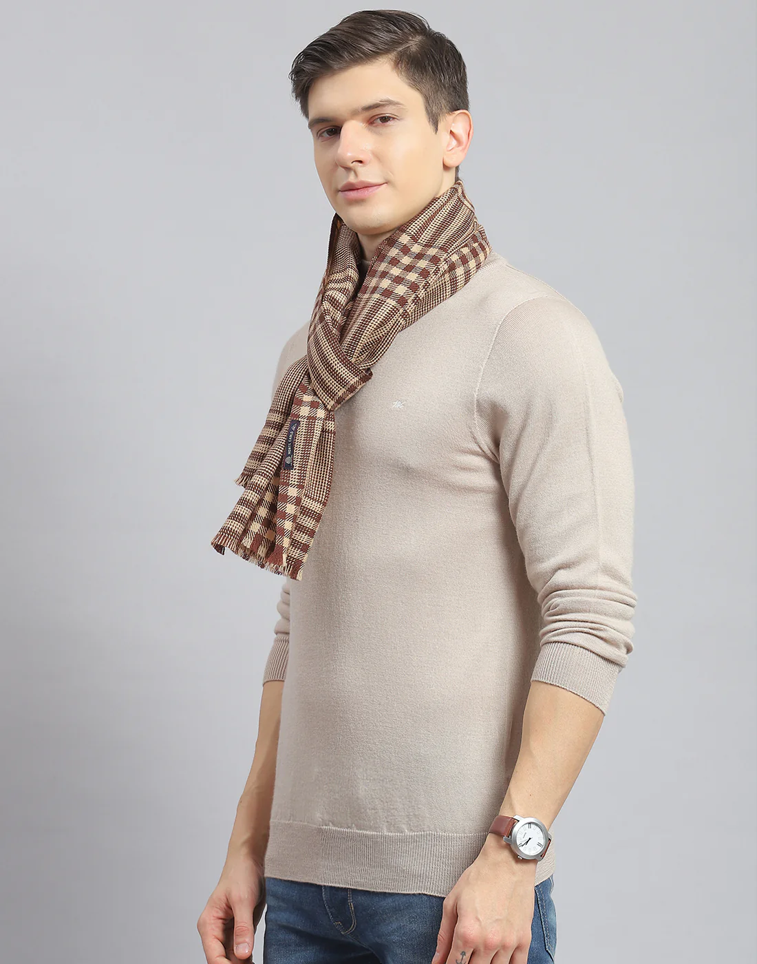 Men Brown Check Muffler - Image 3