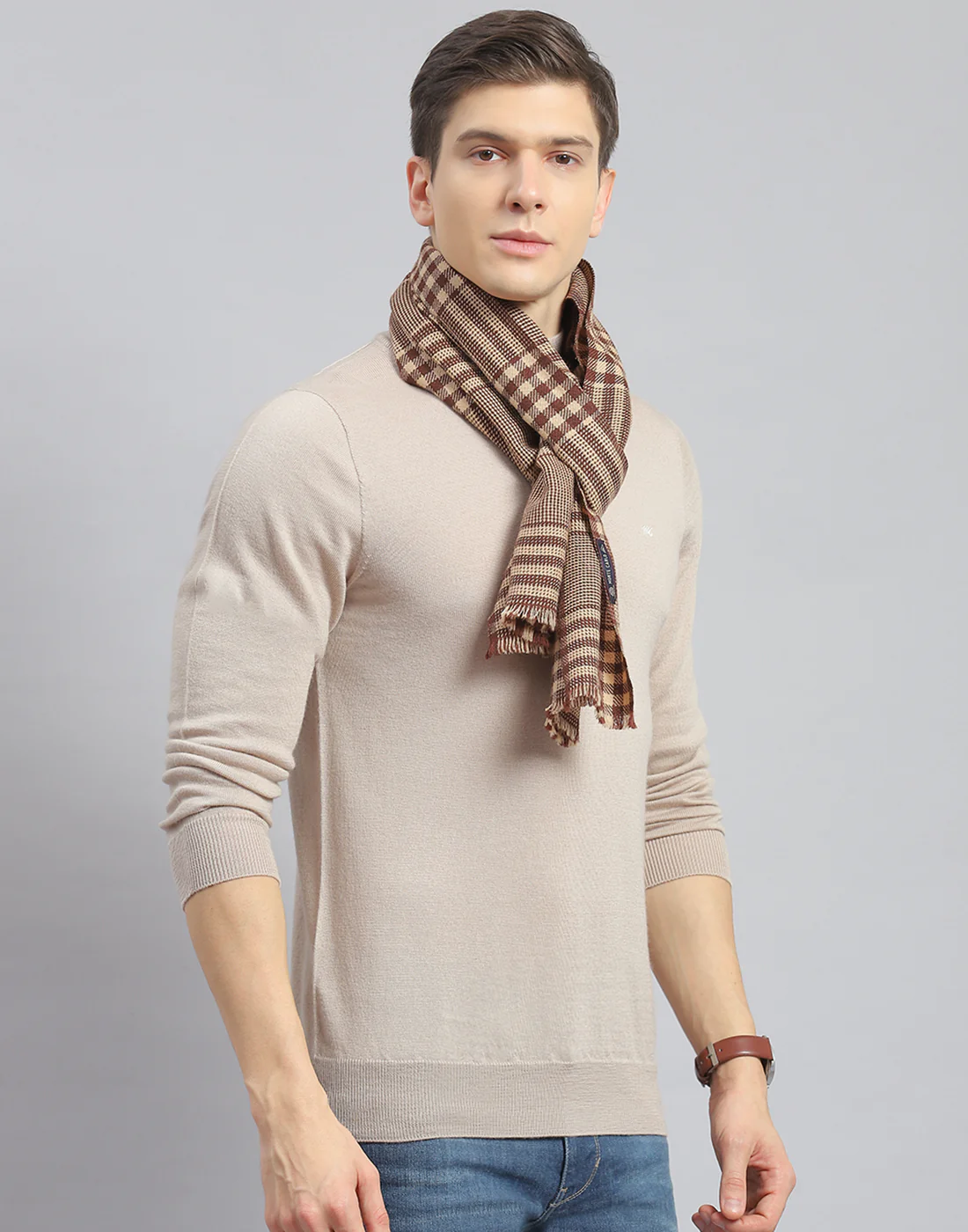 Men Brown Check Muffler - Image 4