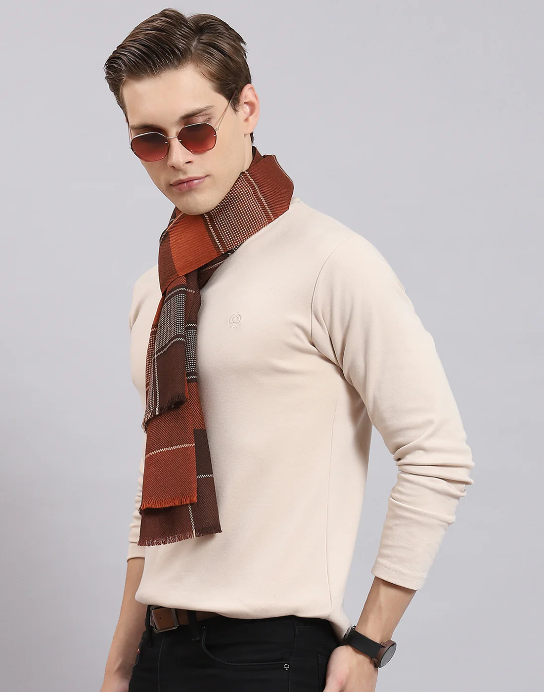 Men Brown Check Muffler - Image 3
