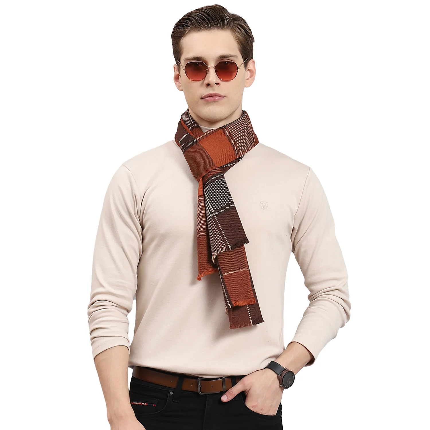 Men Brown Check Muffler - Image 5