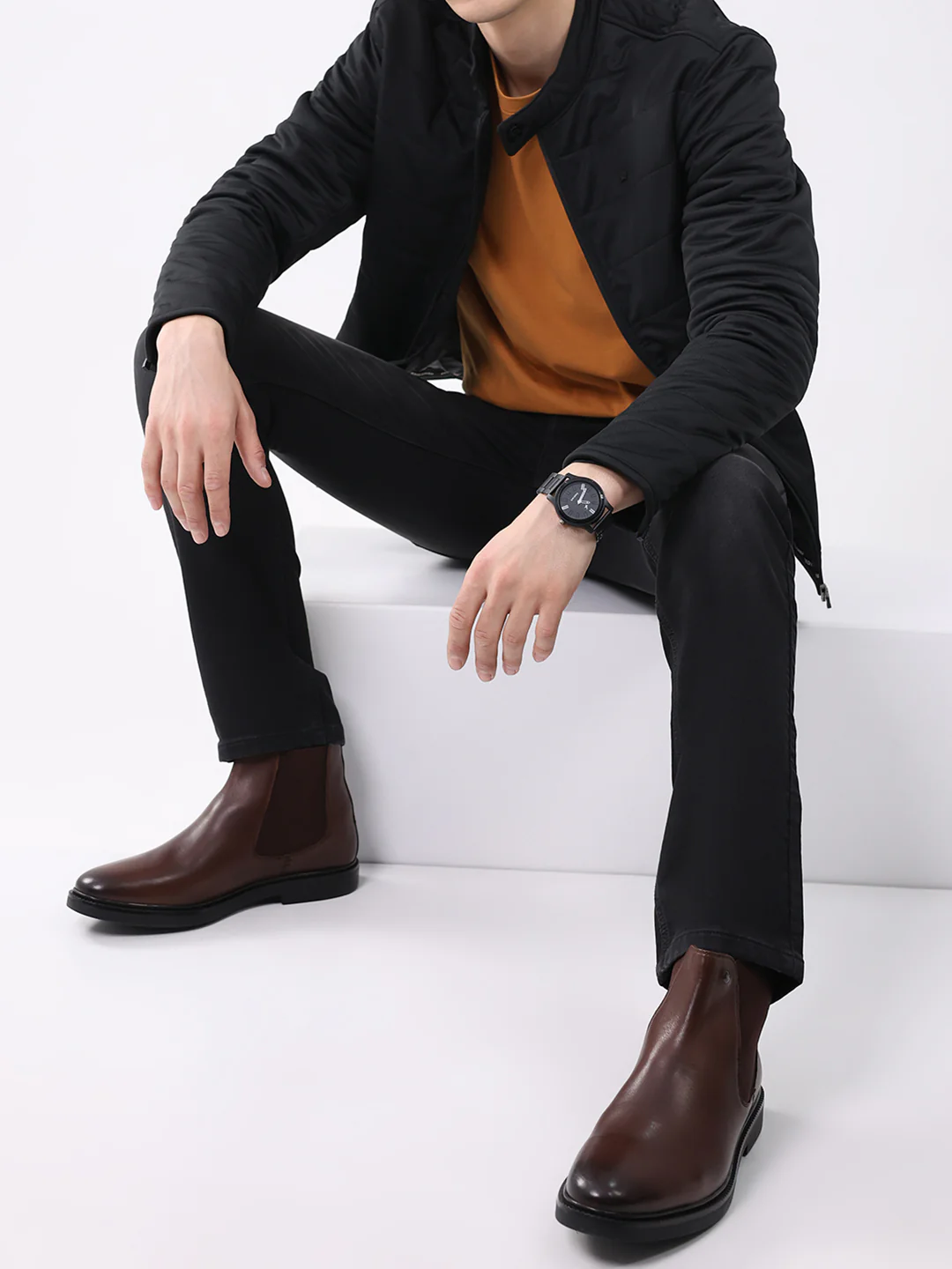 Men Brown Elastic Genuine Leather Chelsea Boots - Image 10
