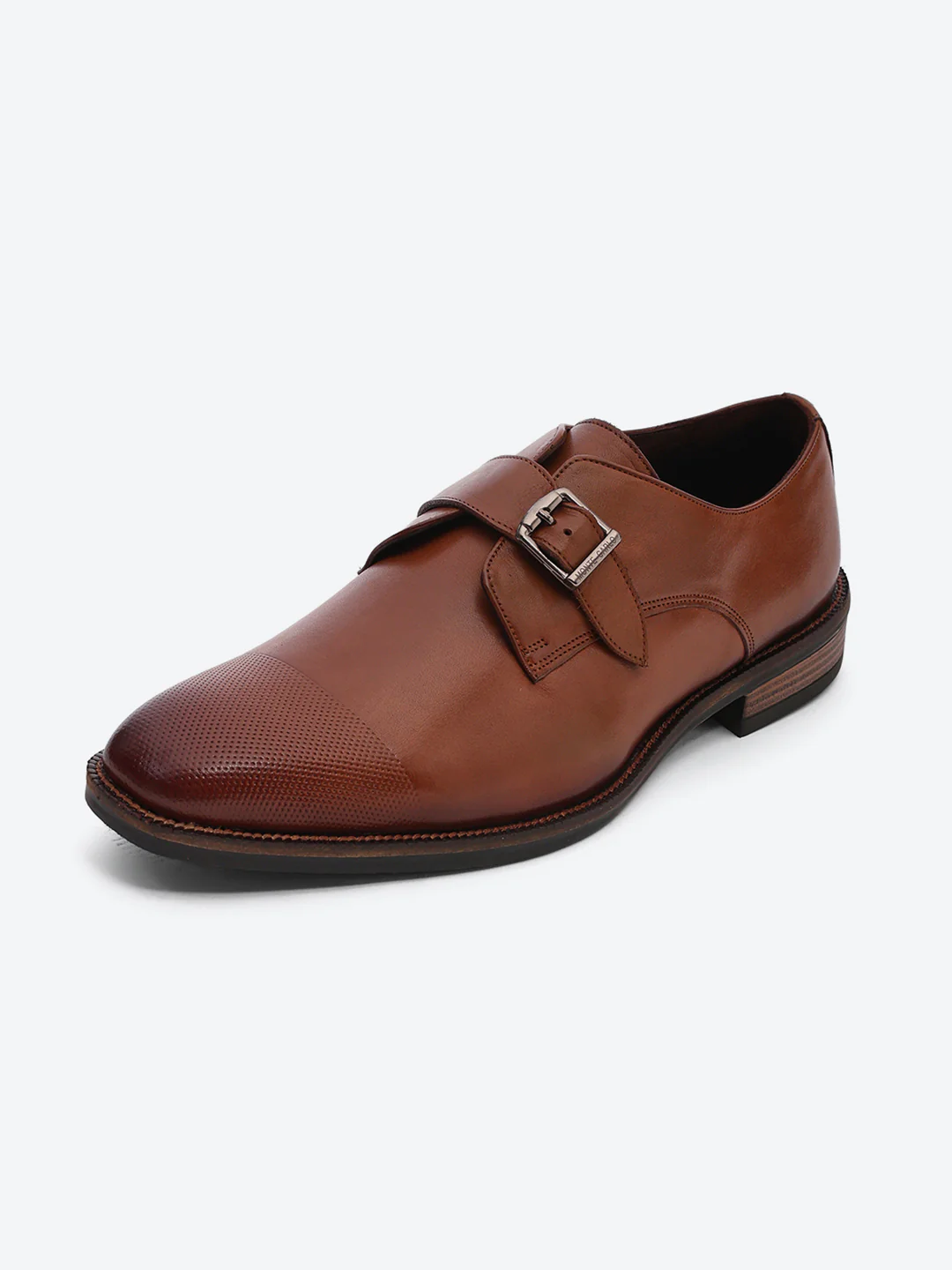 Men Brown Elastic Leather Formal Monks - Image 3