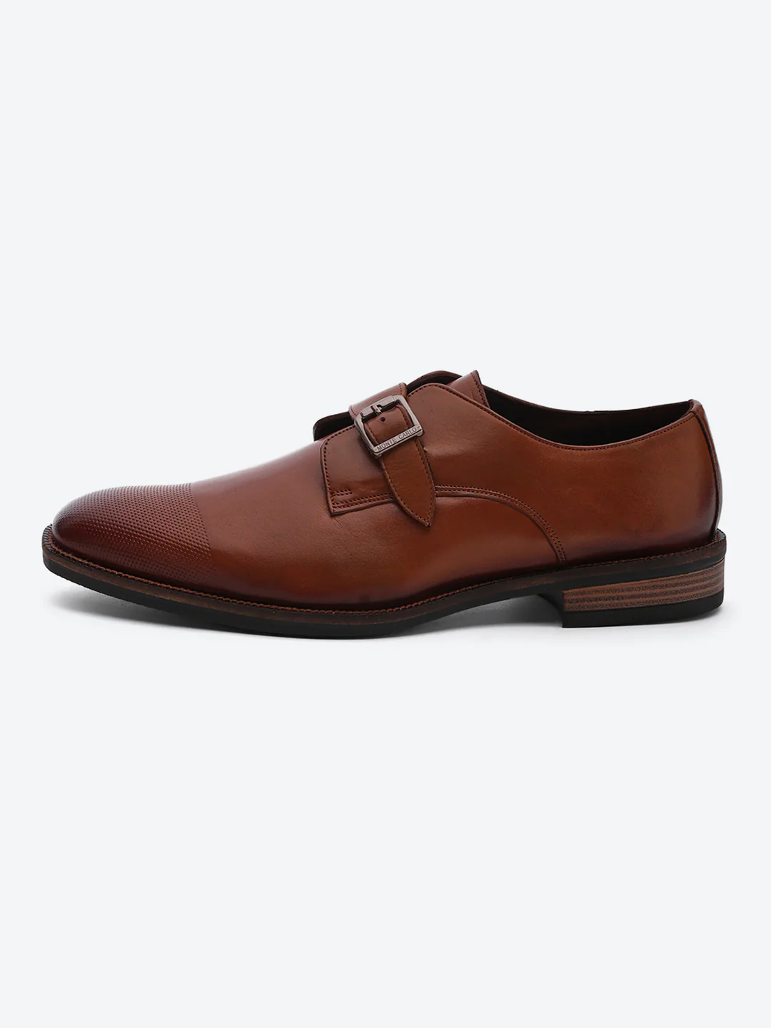 Men Brown Elastic Leather Formal Monks - Image 4