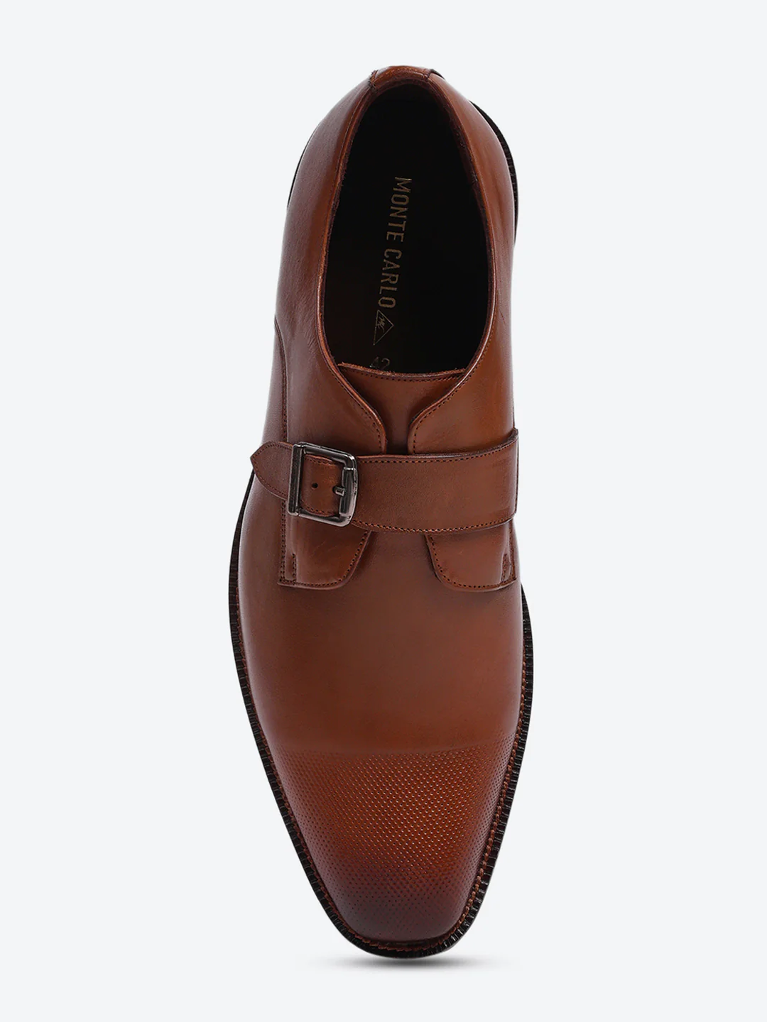 Men Brown Elastic Leather Formal Monks - Image 6