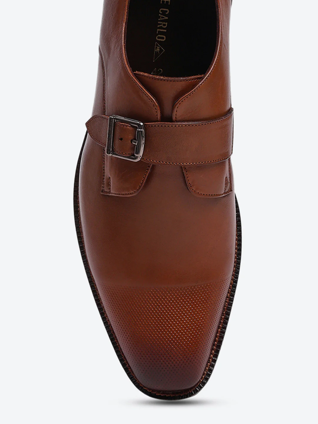 Men Brown Elastic Leather Formal Monks - Image 7