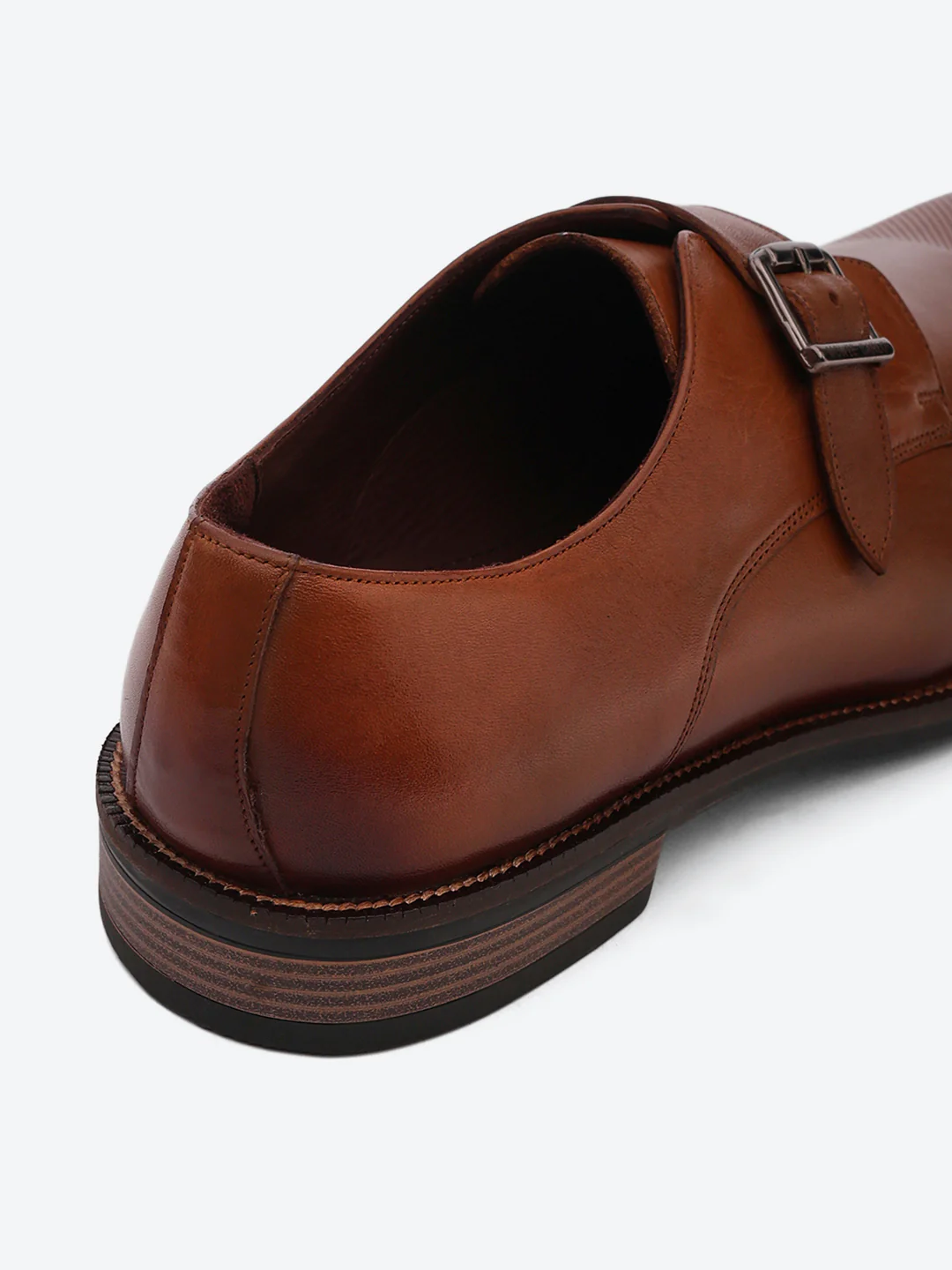 Men Brown Elastic Leather Formal Monks - Image 9