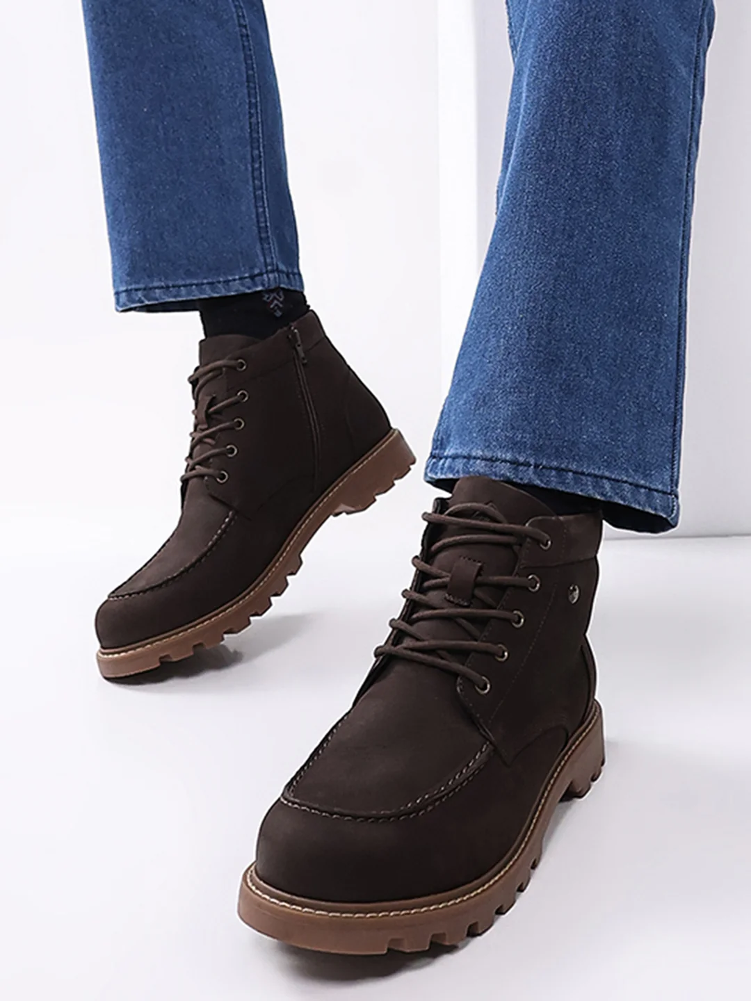 Men Brown Genuine Leather Lace Up Boots - Image 12