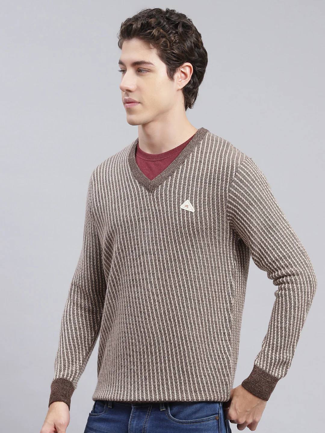 Men Brown Jaquard Wool blend Pullover - Image 3
