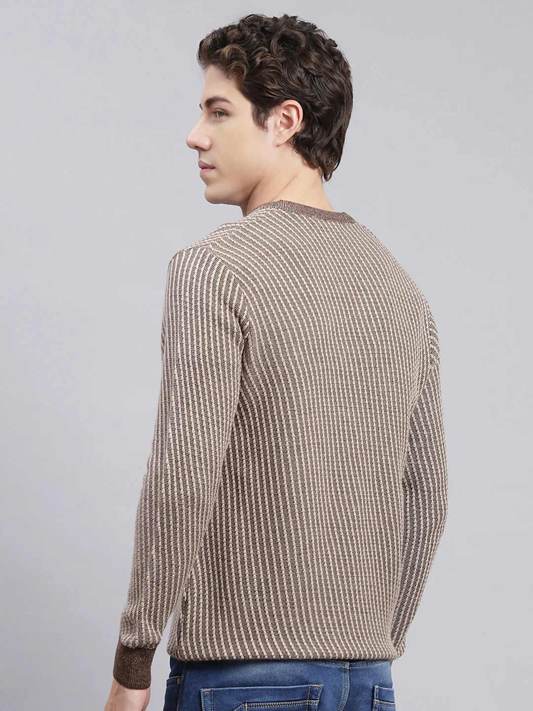 Men Brown Jaquard Wool blend Pullover - Image 4