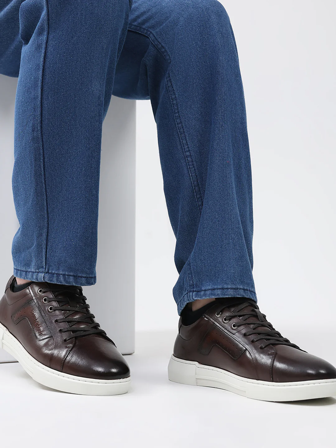 Men Brown Lace Up Genuine Leather Casual Sneakers - Image 10