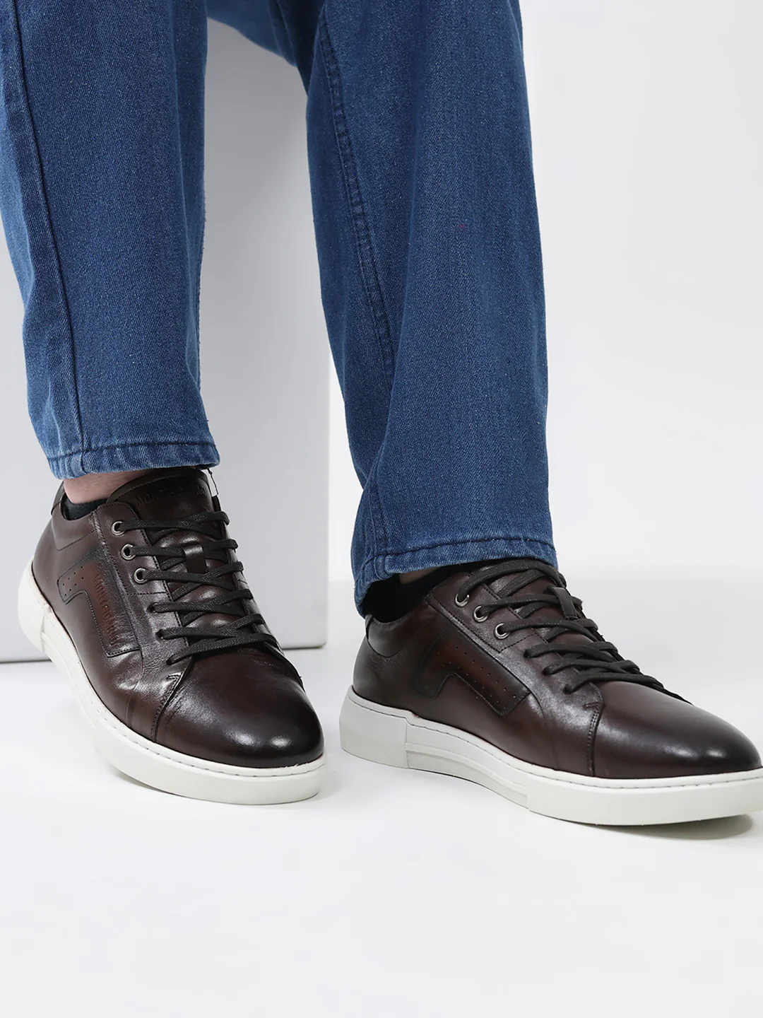 Men Brown Lace Up Genuine Leather Casual Sneakers - Image 11