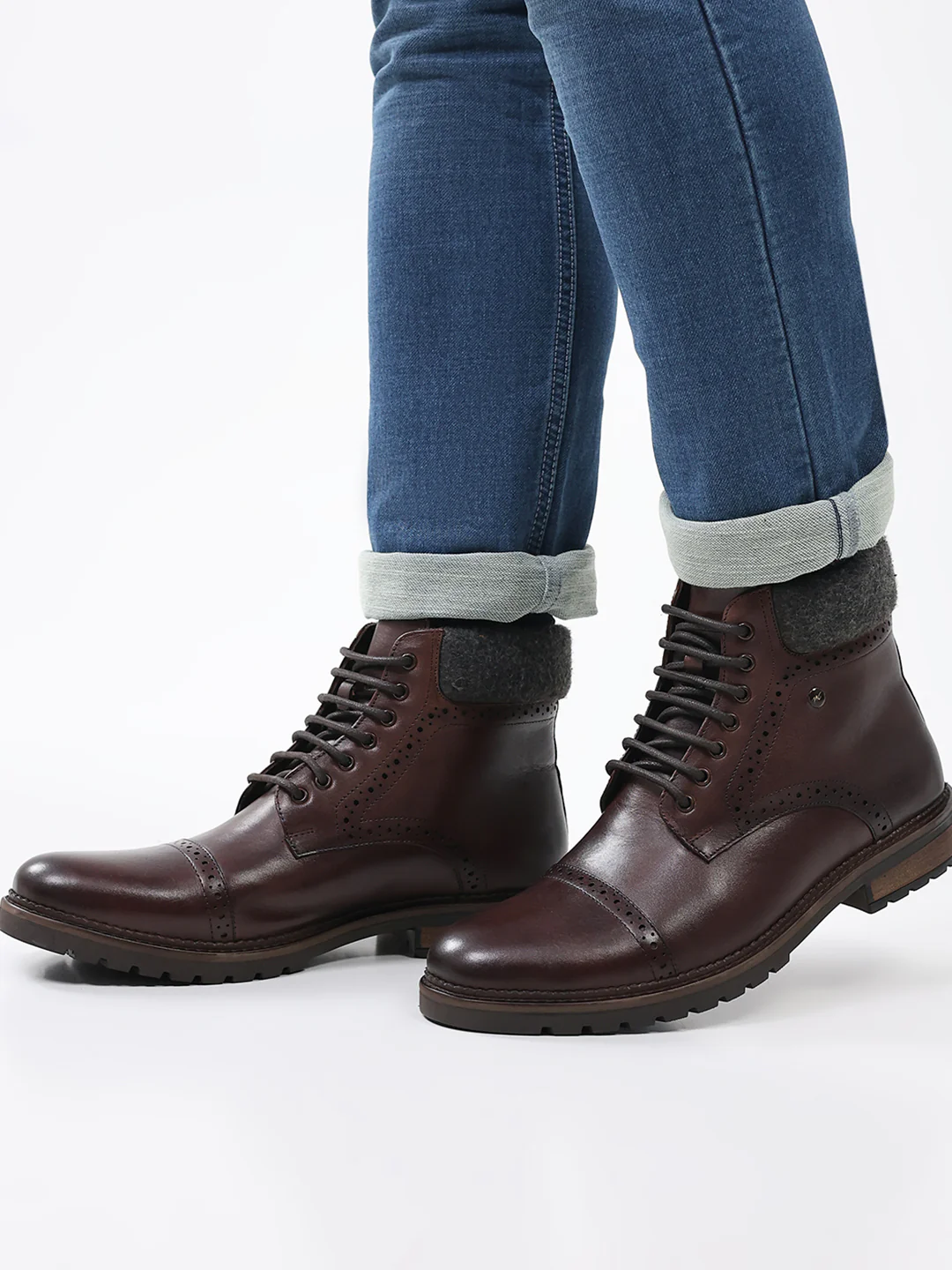 Men Brown Genuine Leather Lace Up Boots - Image 11