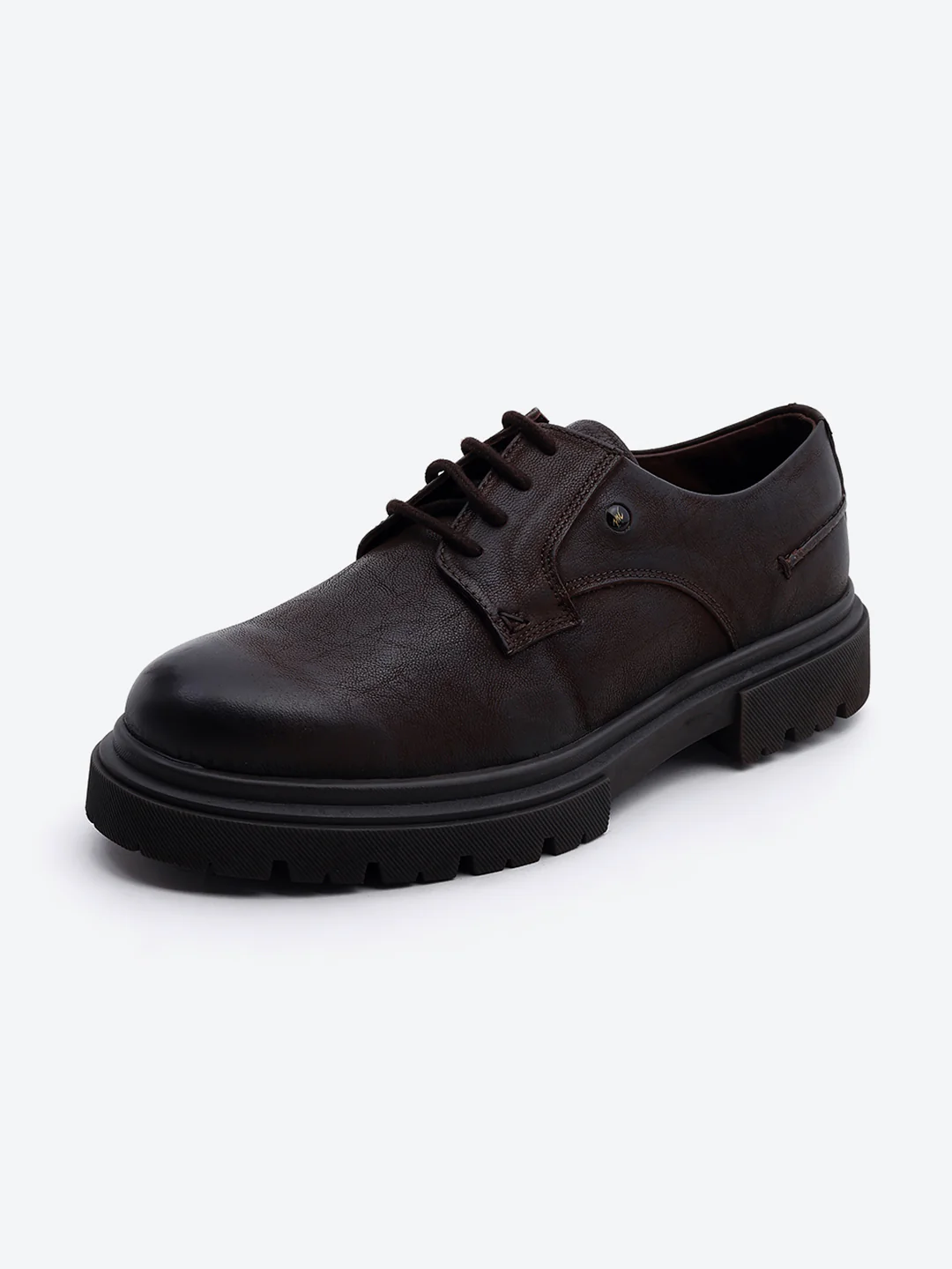 Men Brown Lace Up Leather Chunky Shoes - Image 3