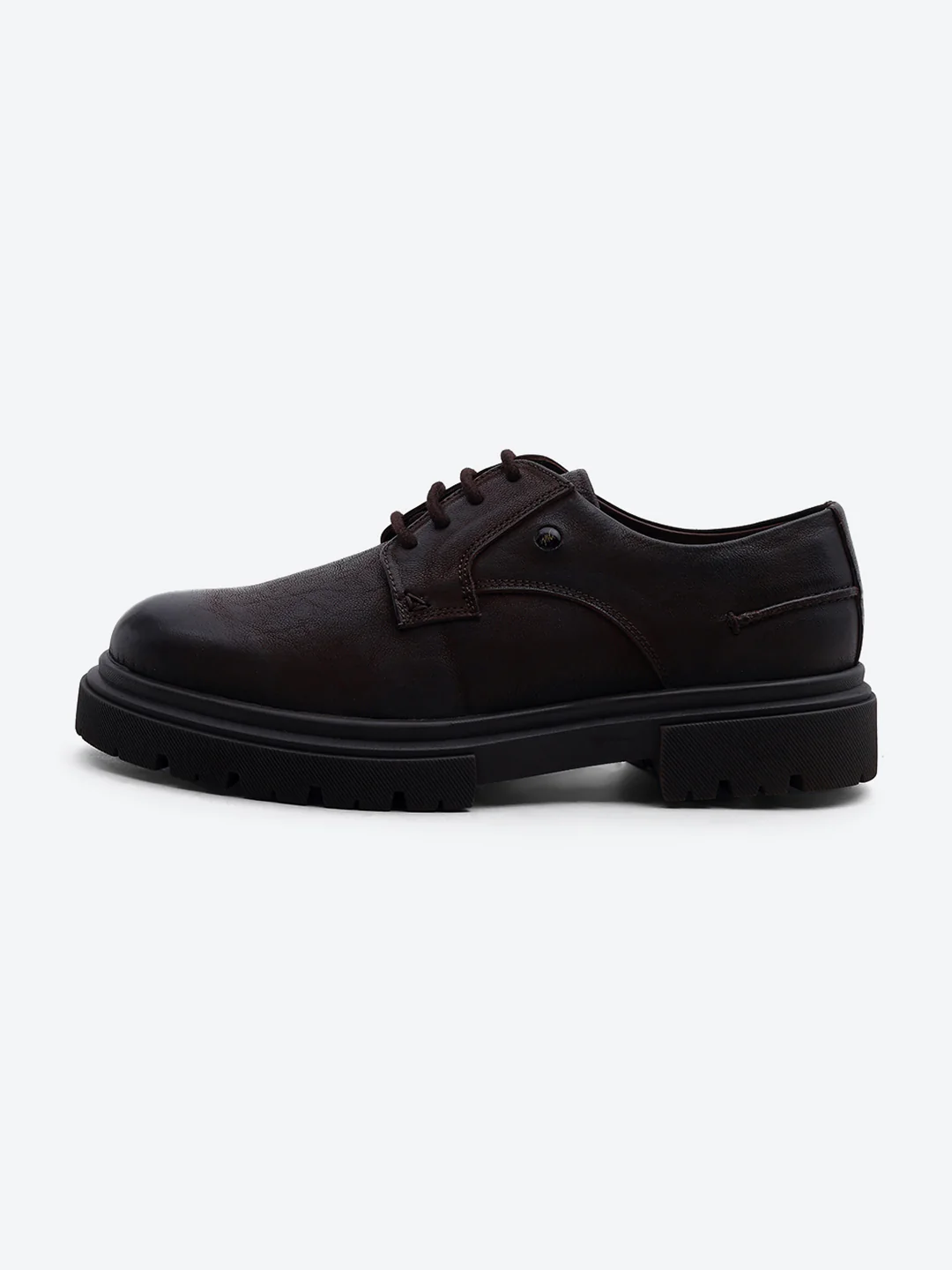 Men Brown Lace Up Leather Chunky Shoes - Image 4