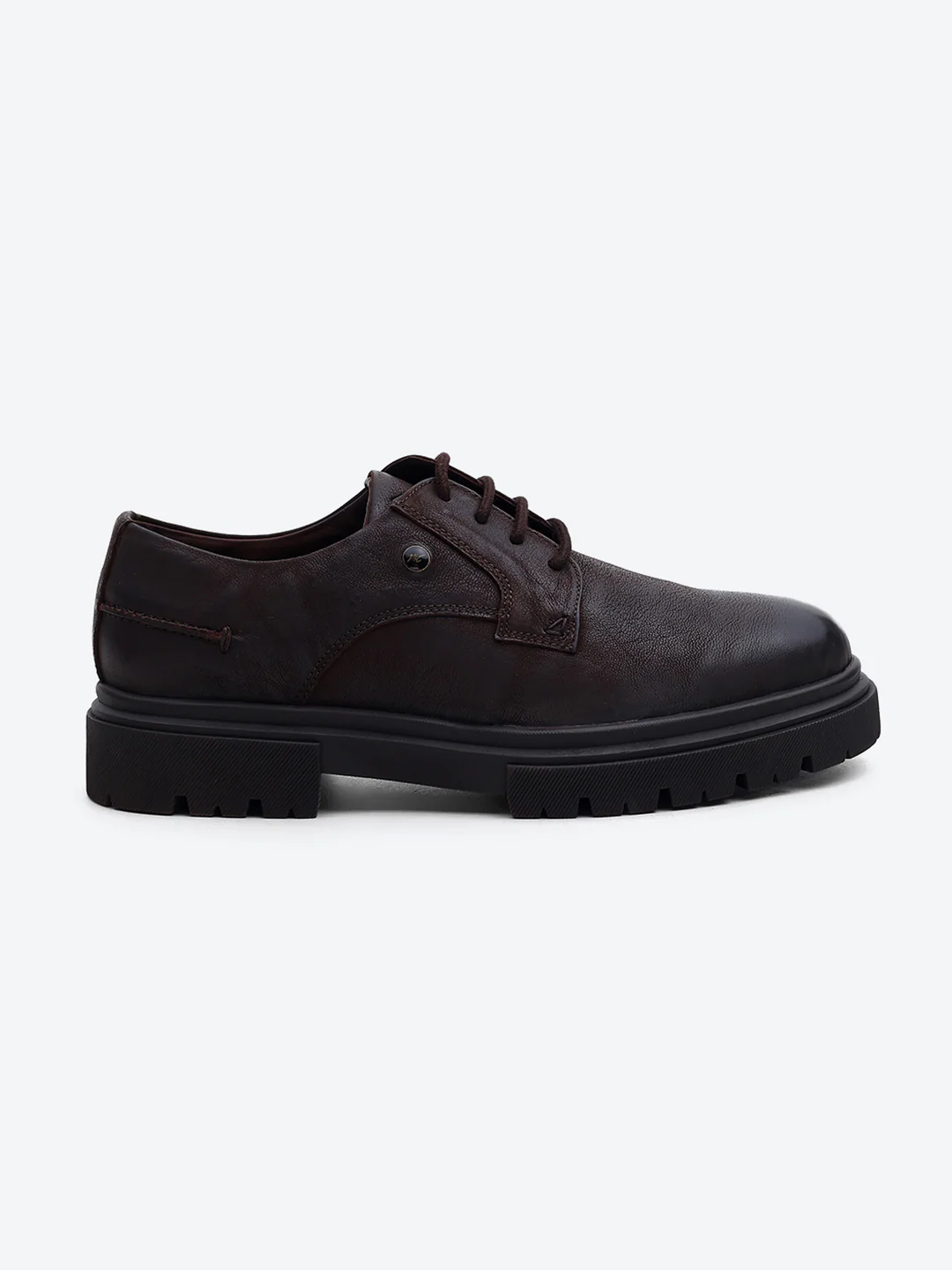 Men Brown Lace Up Leather Chunky Shoes - Image 5