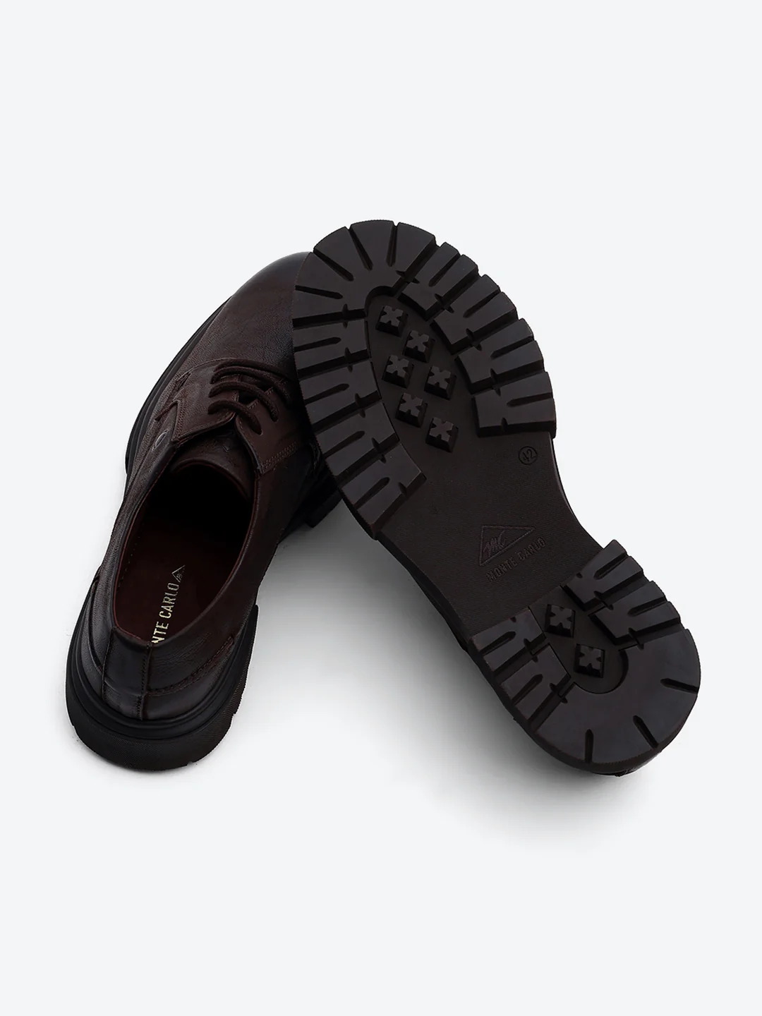 Men Brown Lace Up Leather Chunky Shoes - Image 8