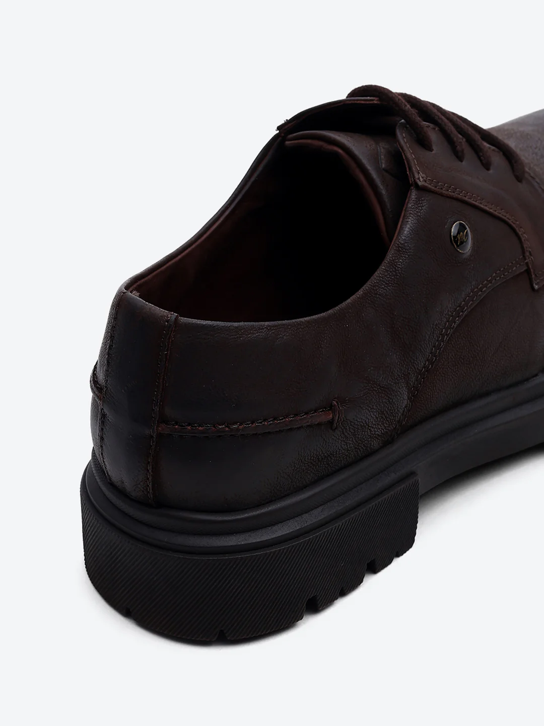 Men Brown Lace Up Leather Chunky Shoes - Image 9