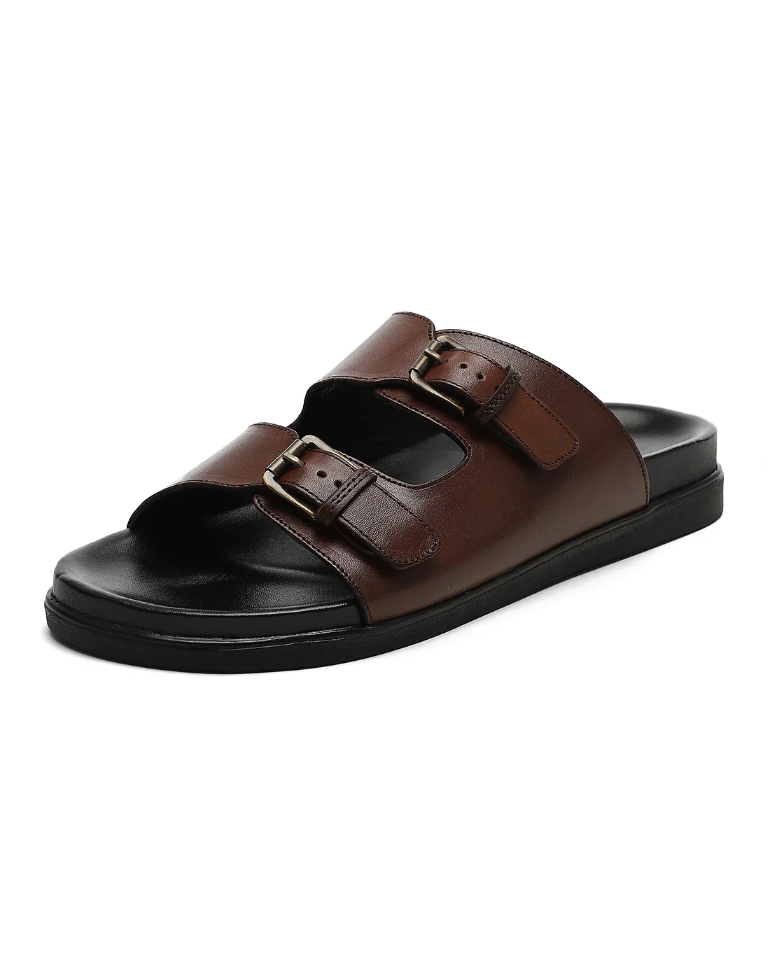 Men Brown Leather Comfort Casual Slippers - Image 3