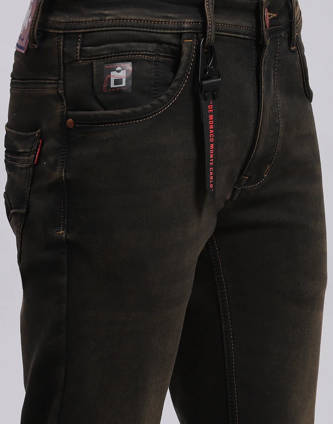 Men Brown Light Wash Narrow Fit Denim - Image 6
