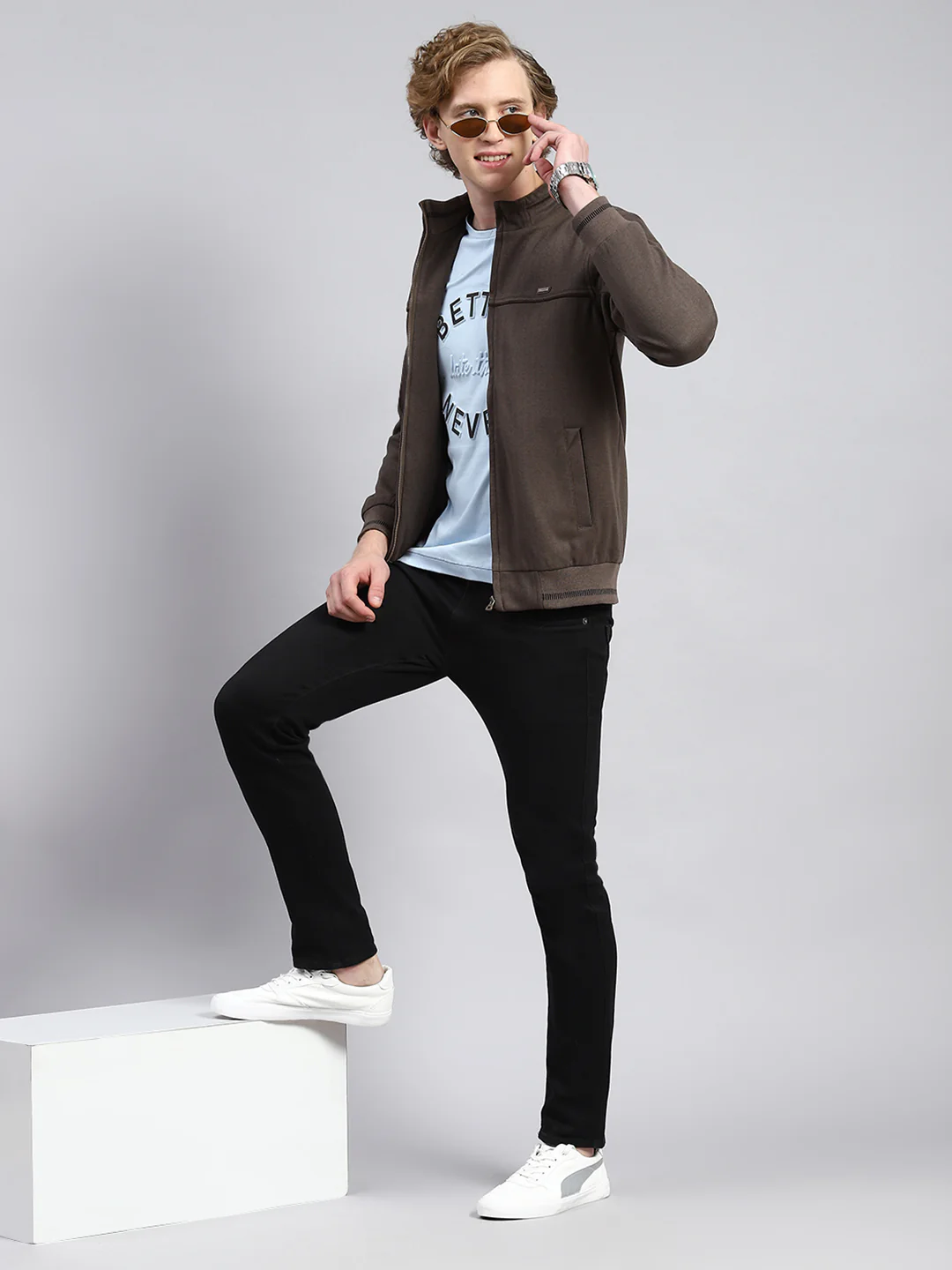Men Brown Plain Jacket - Image 2