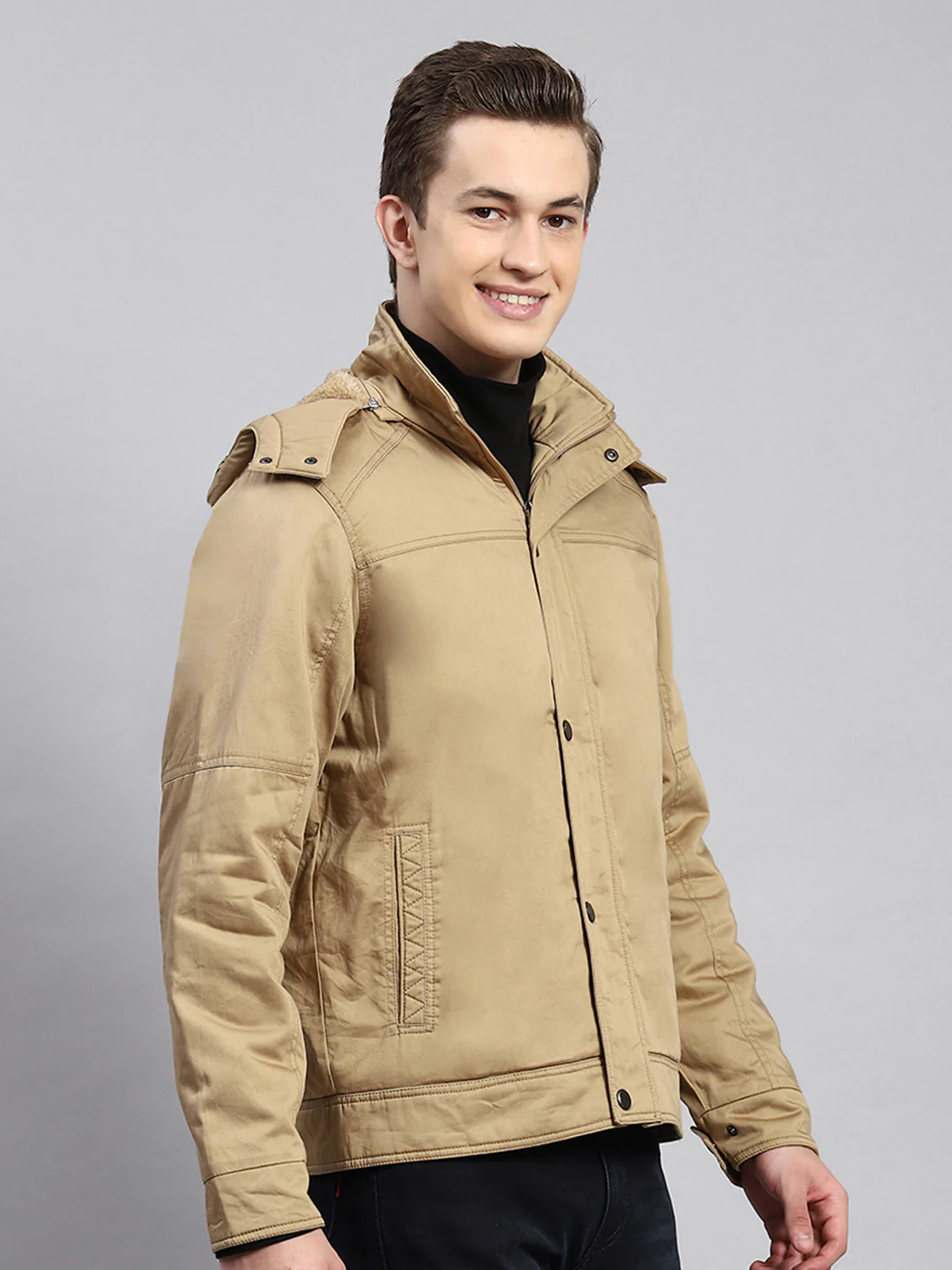 Men Brown Plain Jacket - Image 3