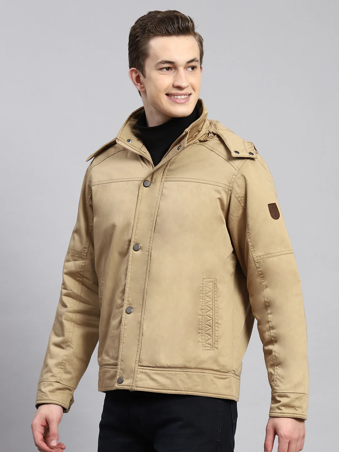 Men Brown Plain Jacket - Image 4