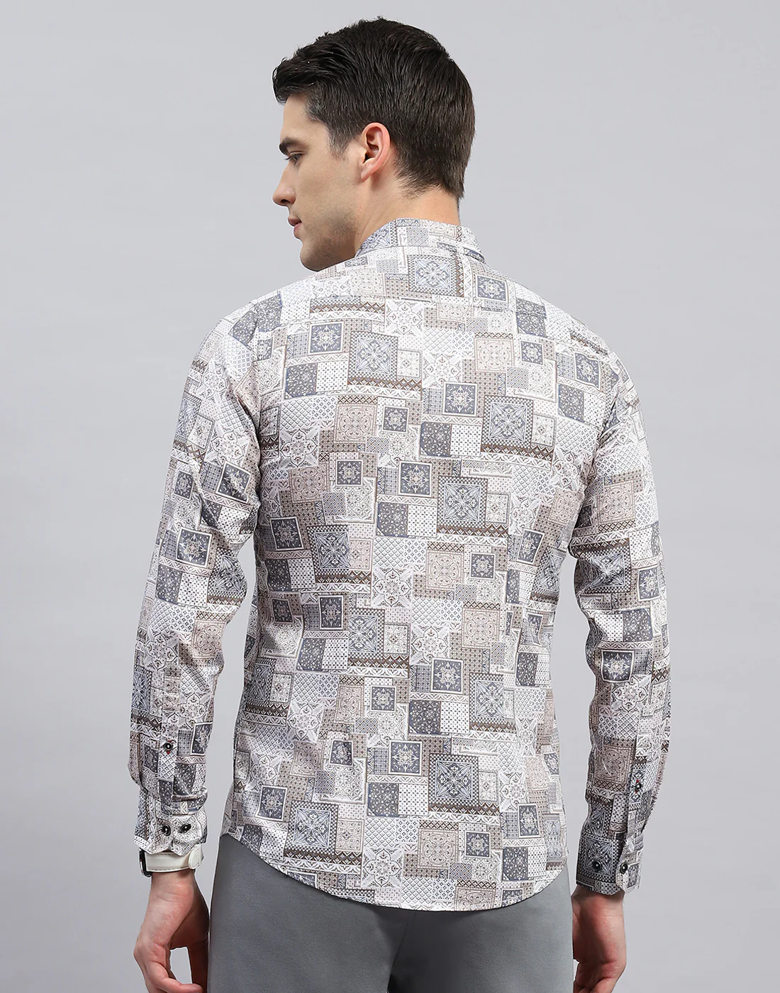 Men Brown Printed Collar Full Sleeve Shirt - Image 5
