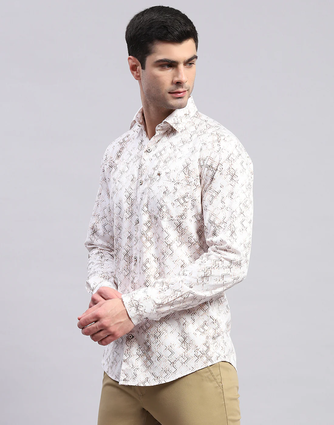 Men Brown Printed Collar Full Sleeve Shirt - Image 4