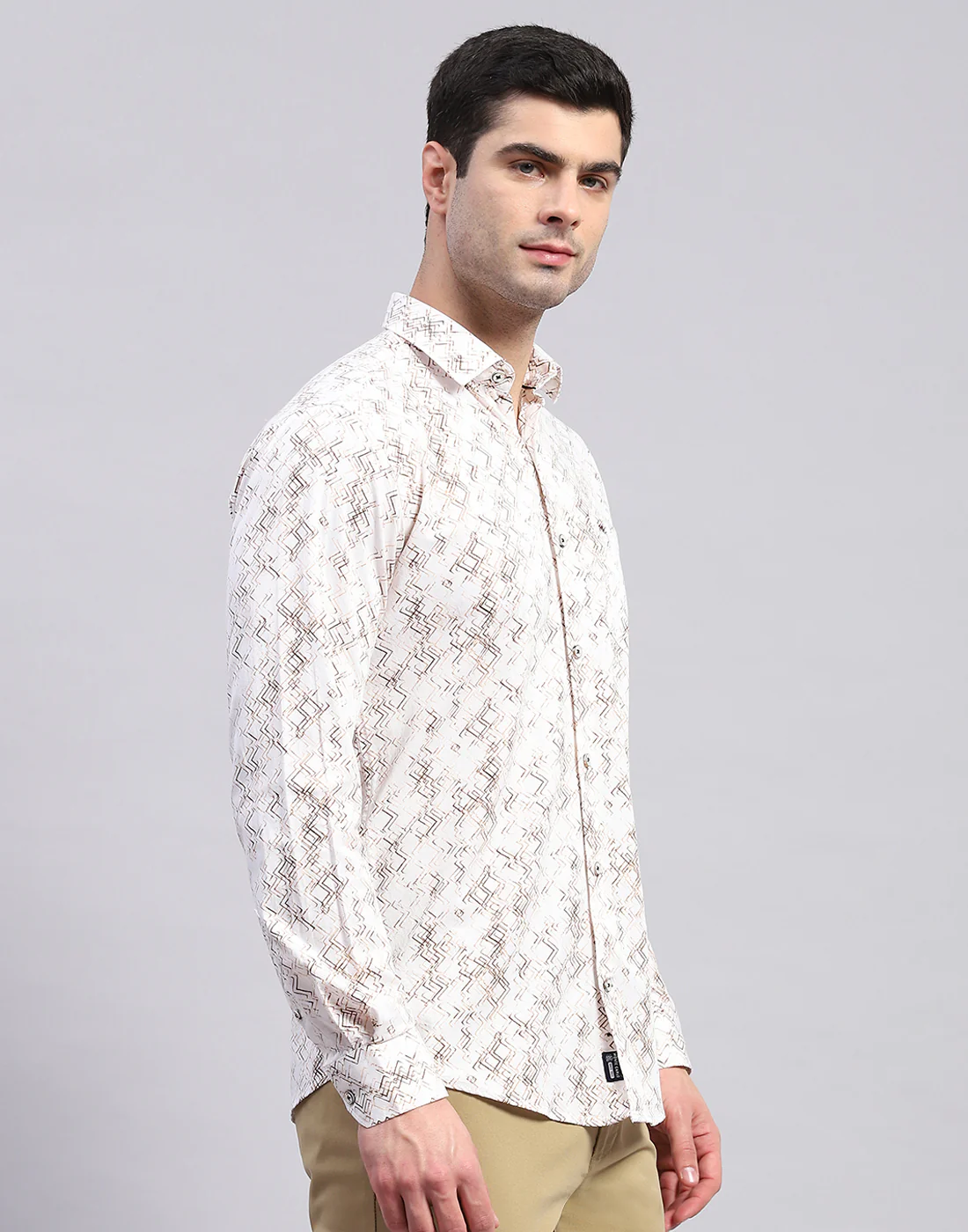 Men Brown Printed Collar Full Sleeve Shirt - Image 5