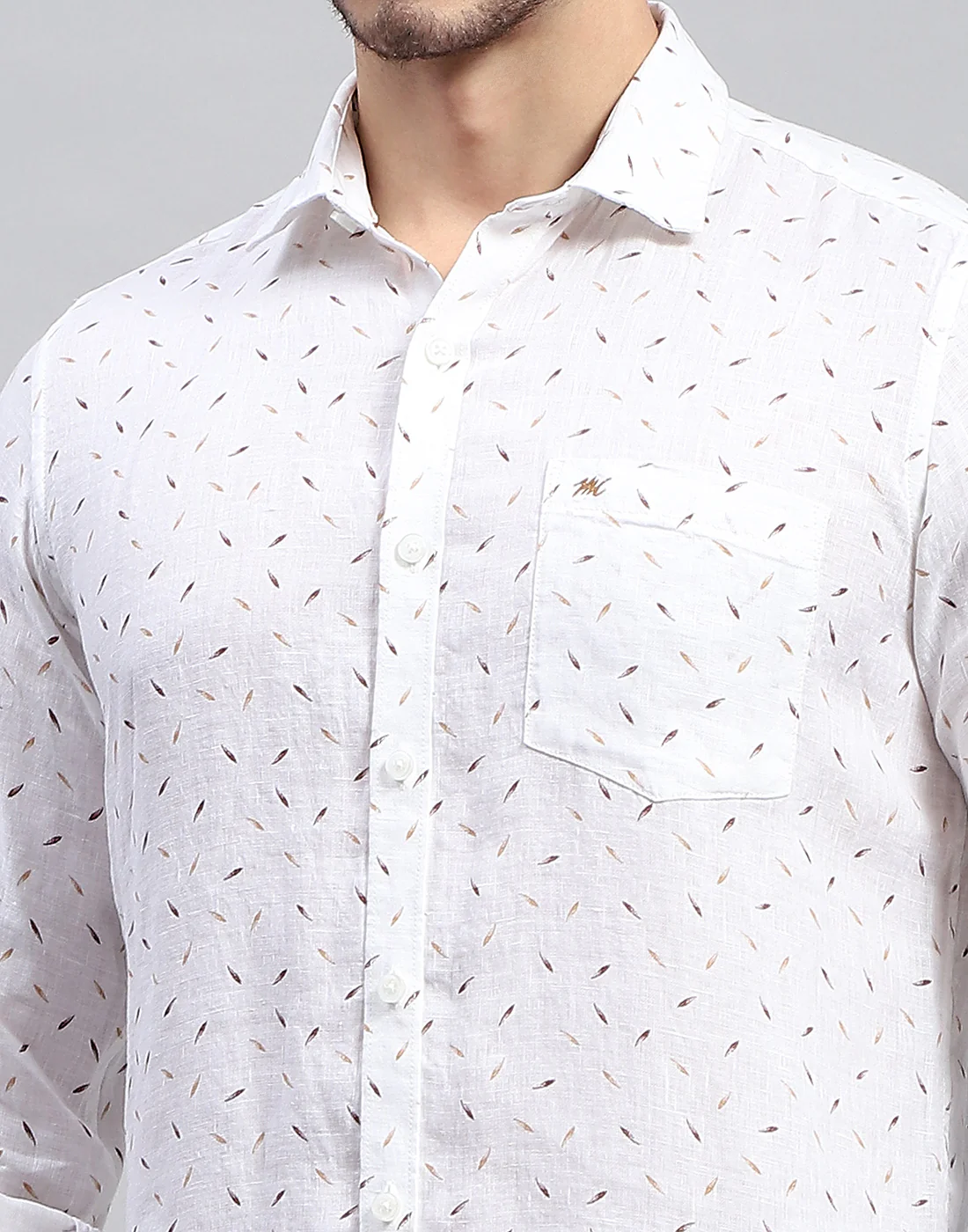 Men Brown Printed Collar Full Sleeve Linen Shirt - Image 7